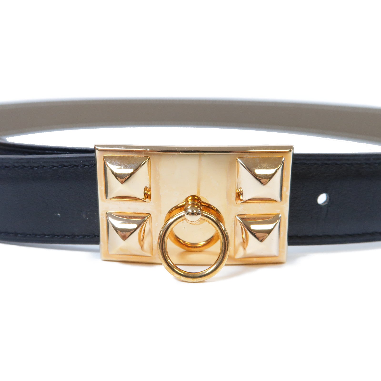 HERMES **【激減優惠】Epsom皮革Belt金扣皮帶Noir黑色/Etoupe大象灰色