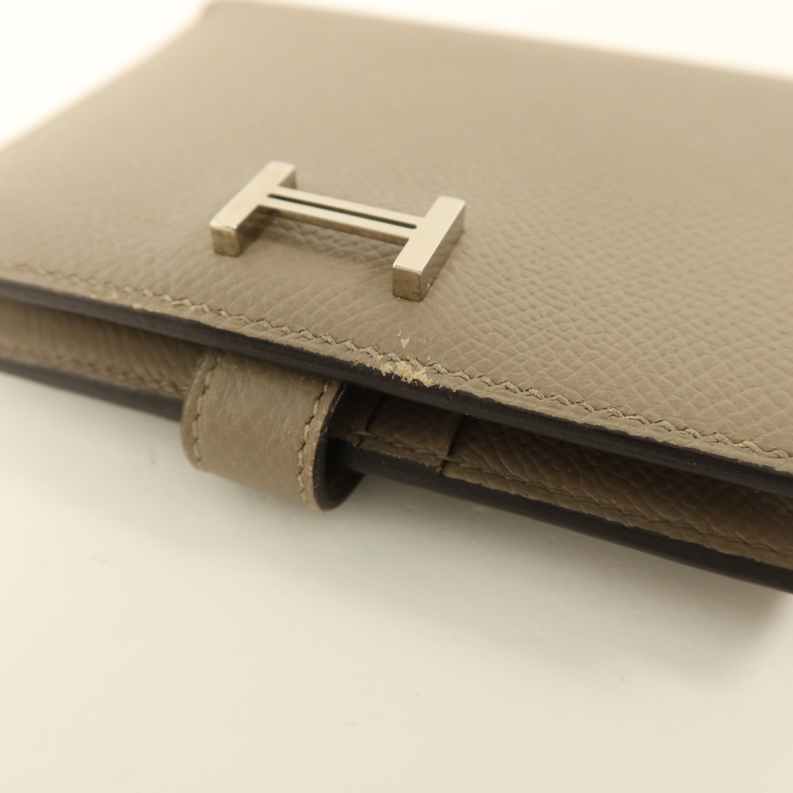 HERMES Epsom皮革Bearn Compact Wallet銀扣錢包Gris Asphalte