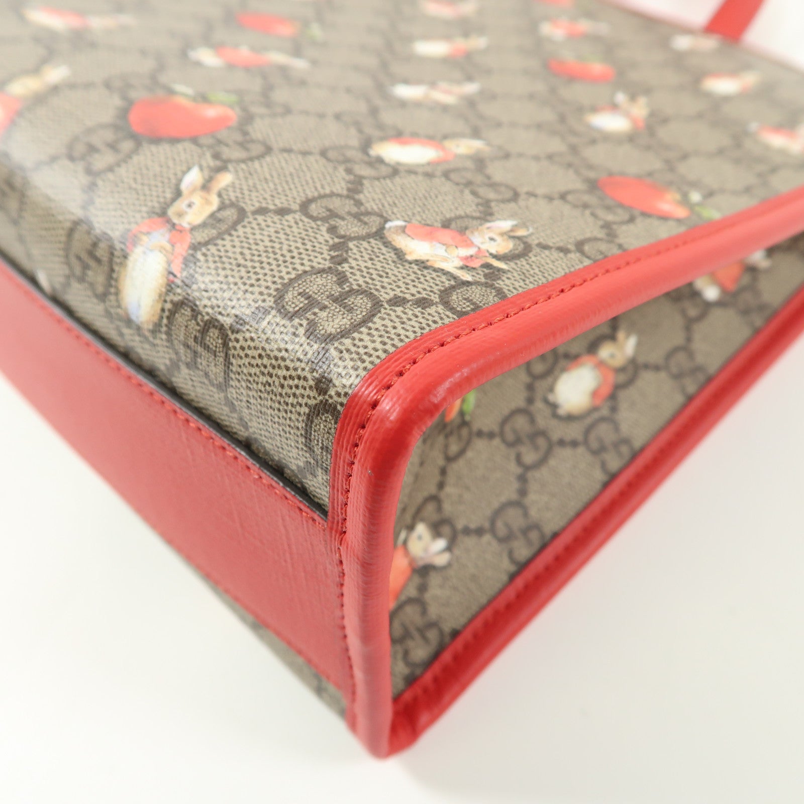 GUCCI 塗層帆布/皮革Peter Rabbit x Gucci Children's Tote Bag銀扣手挽袋棕色/紅色