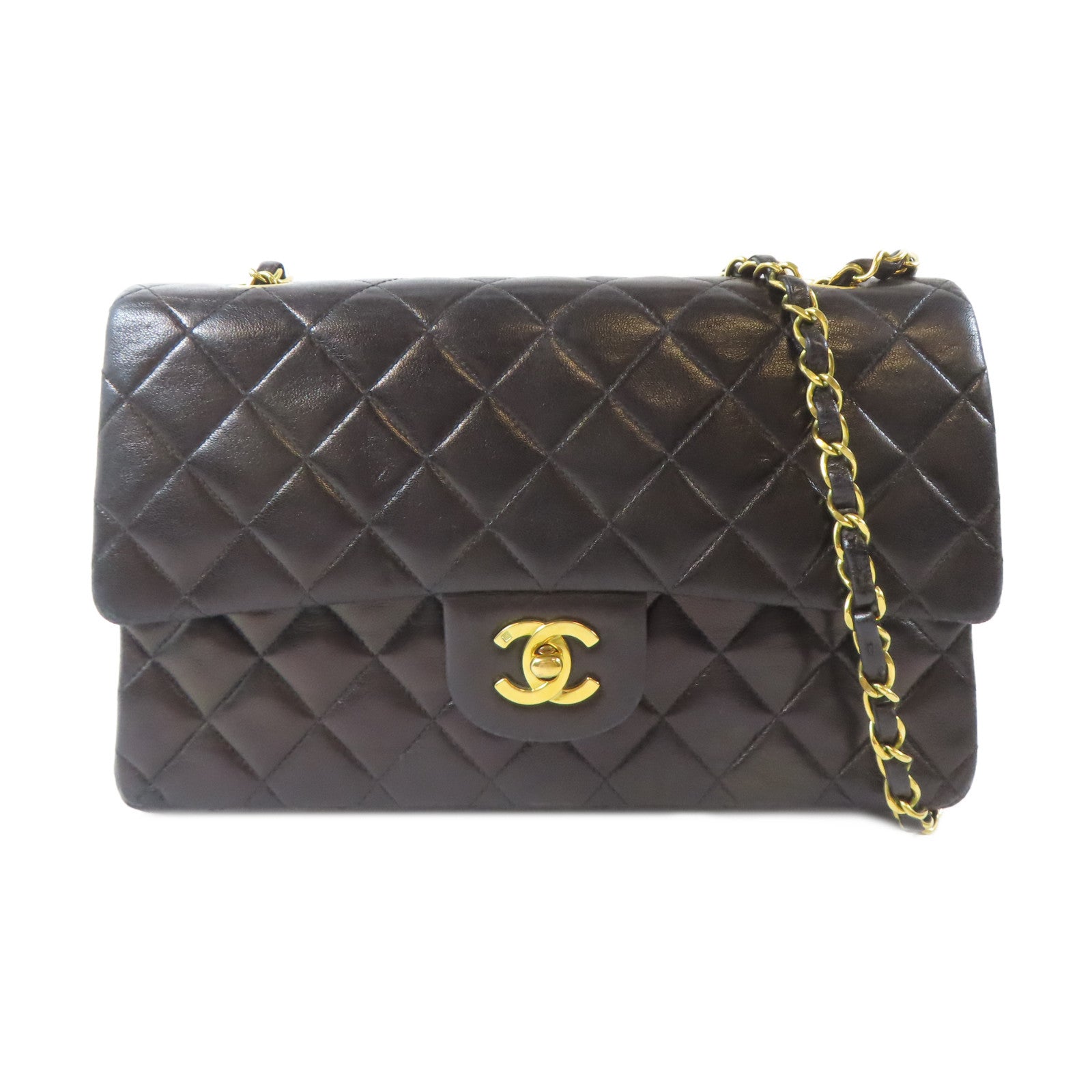 CHANEL 菱格羊皮皮革Vintage Classic 25金扣鏈帶肩背袋黑色
