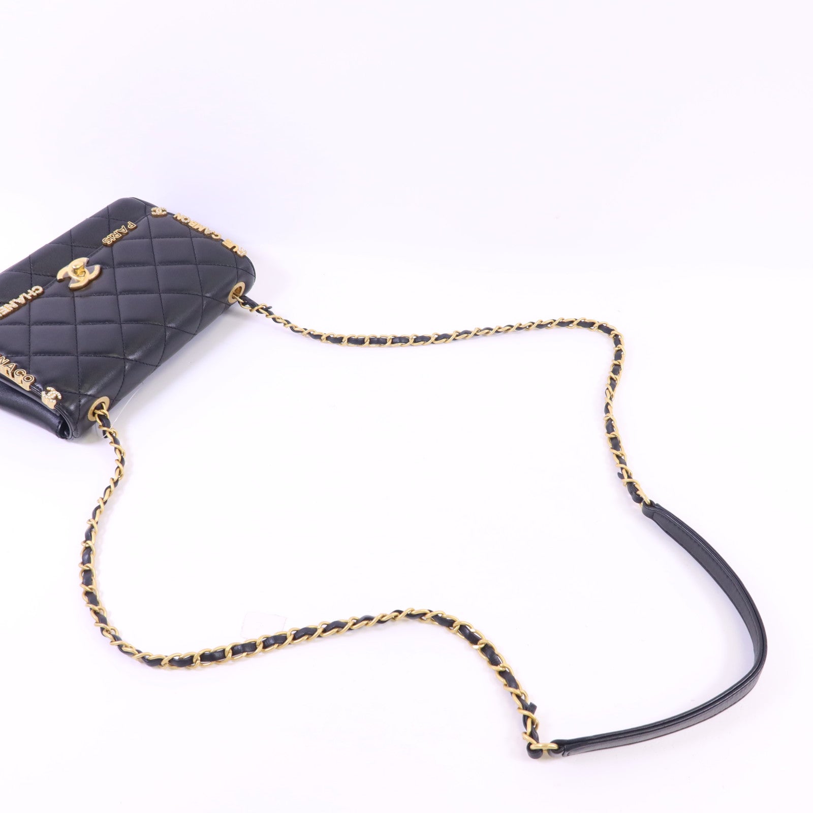 CHANEL 羊皮皮革Matelasse Mini Flap金扣鏈帶肩背袋