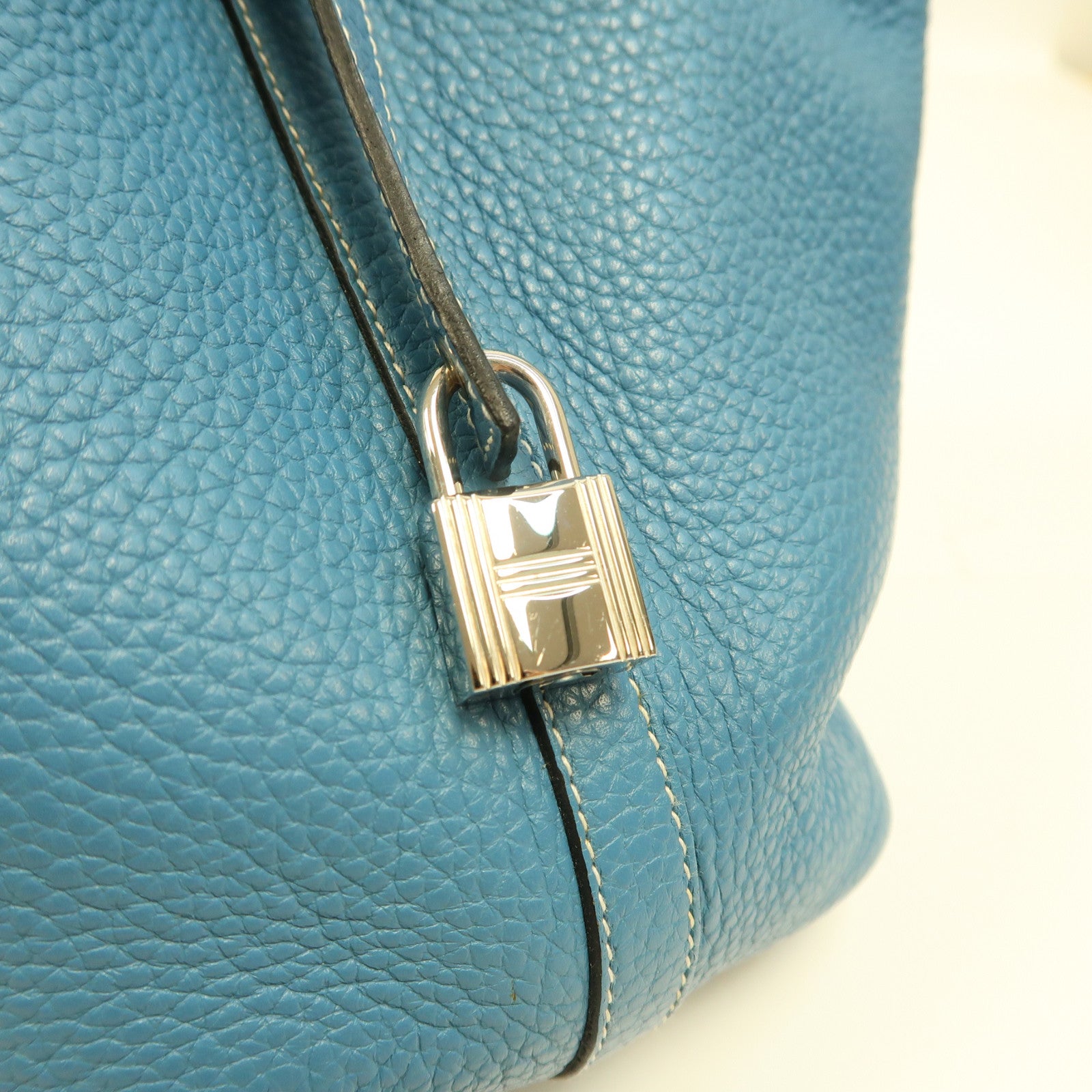 HERMES 【激減優惠】Clemence皮革Picotin Lock銀扣手挽袋藍色