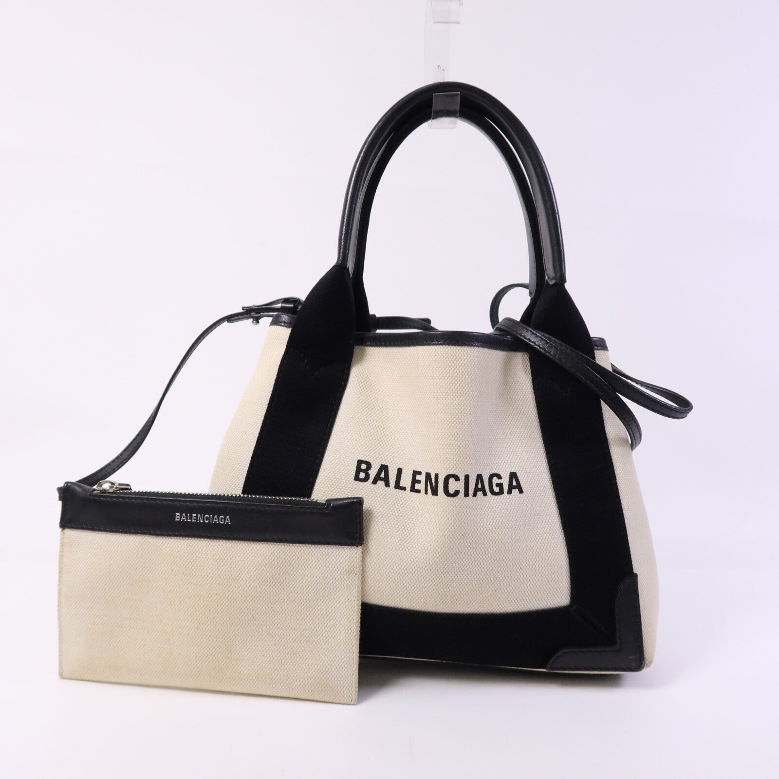 BALENCIAGA 帆布/牛皮皮革Tote Bag銀扣手挽肩背兩用袋