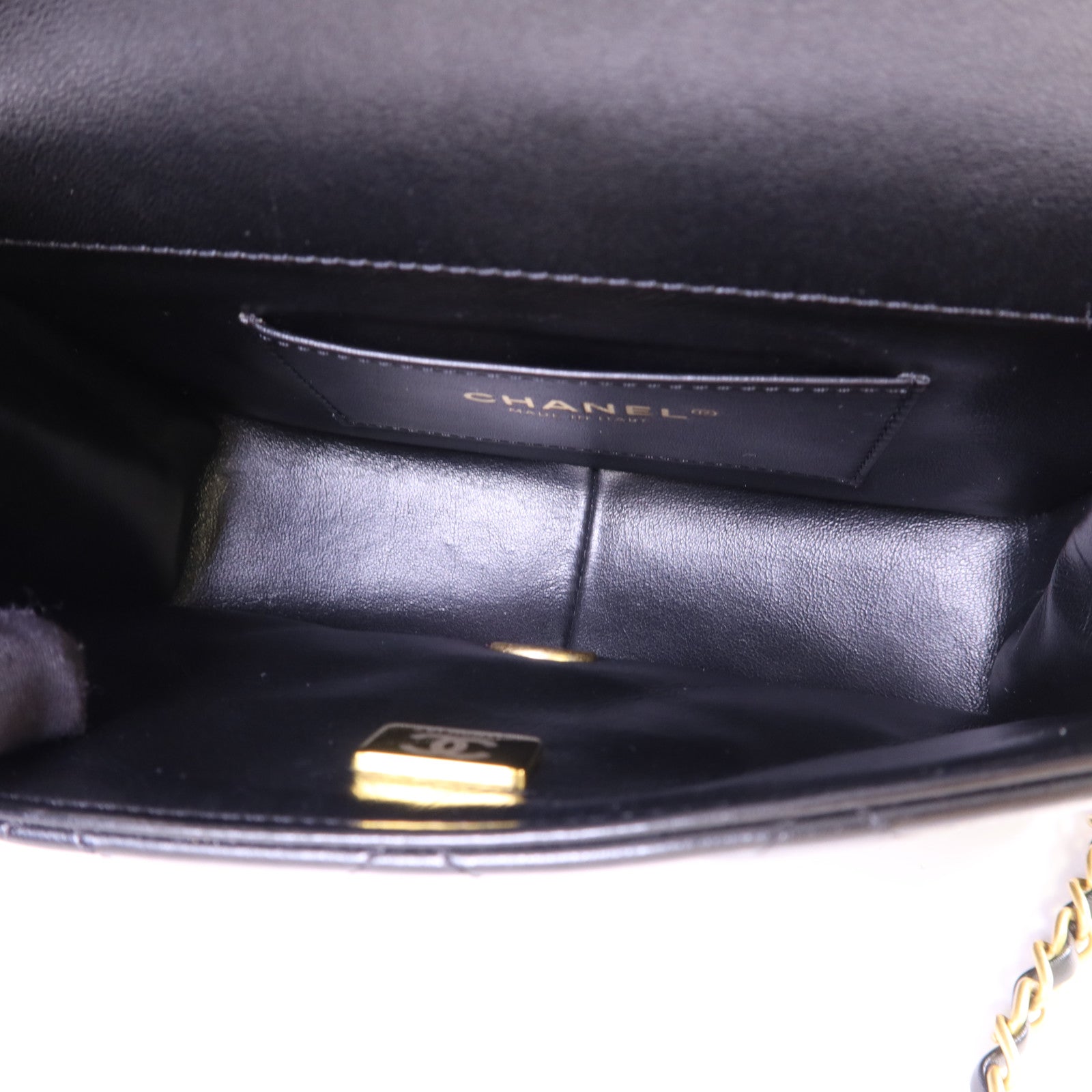 CHANEL 羊皮皮革Matelasse Mini Flap金扣鏈帶肩背袋