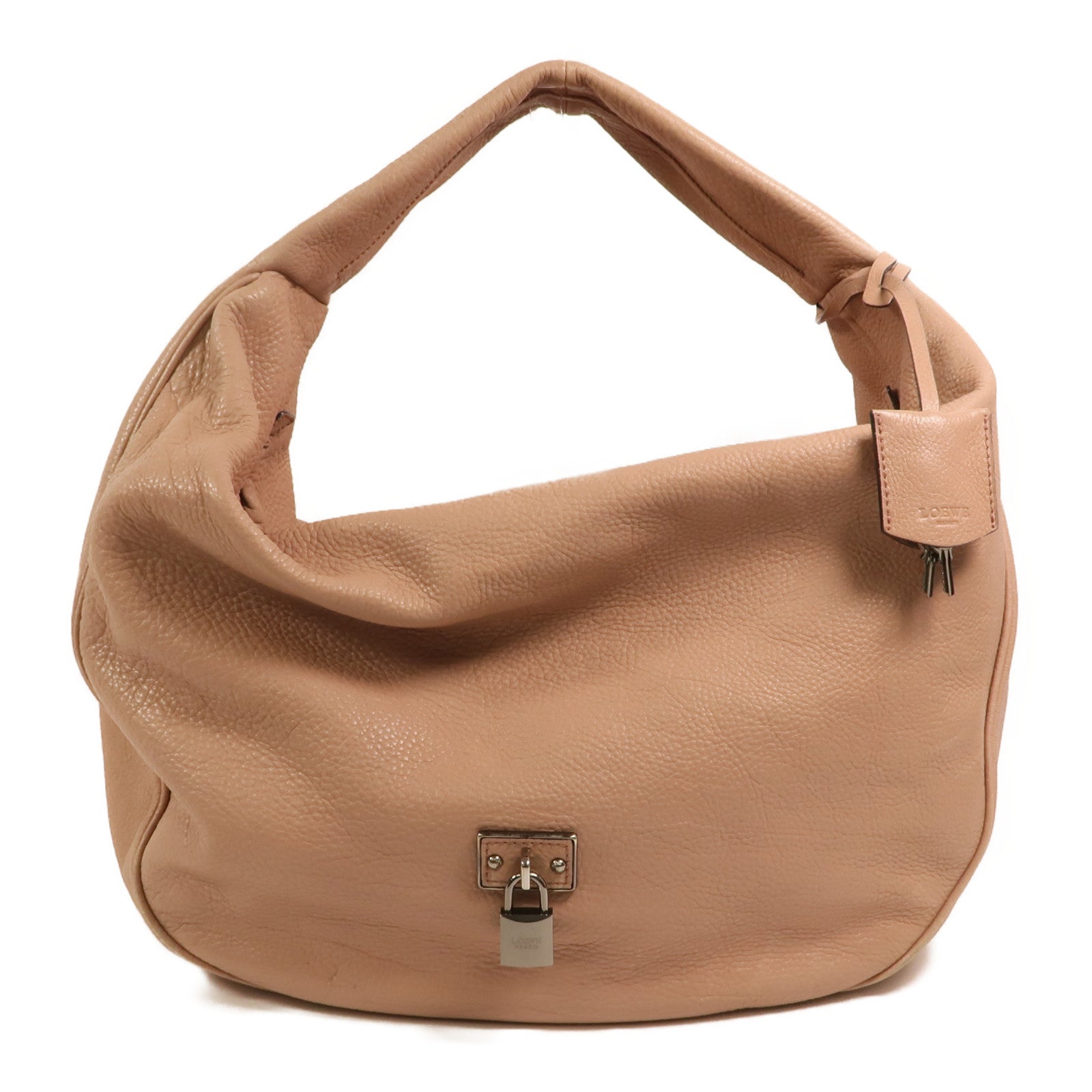 LOEWE 牛皮皮革Calle Lock Hobo銀扣肩背袋
