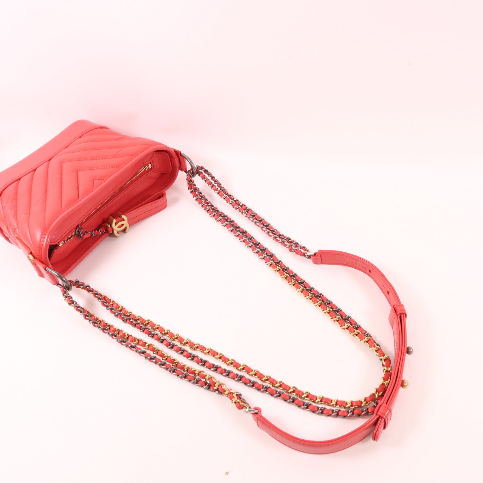 CHANEL CC Gabrielle Small Chain Shoulder Bag Calfskin Leather Red