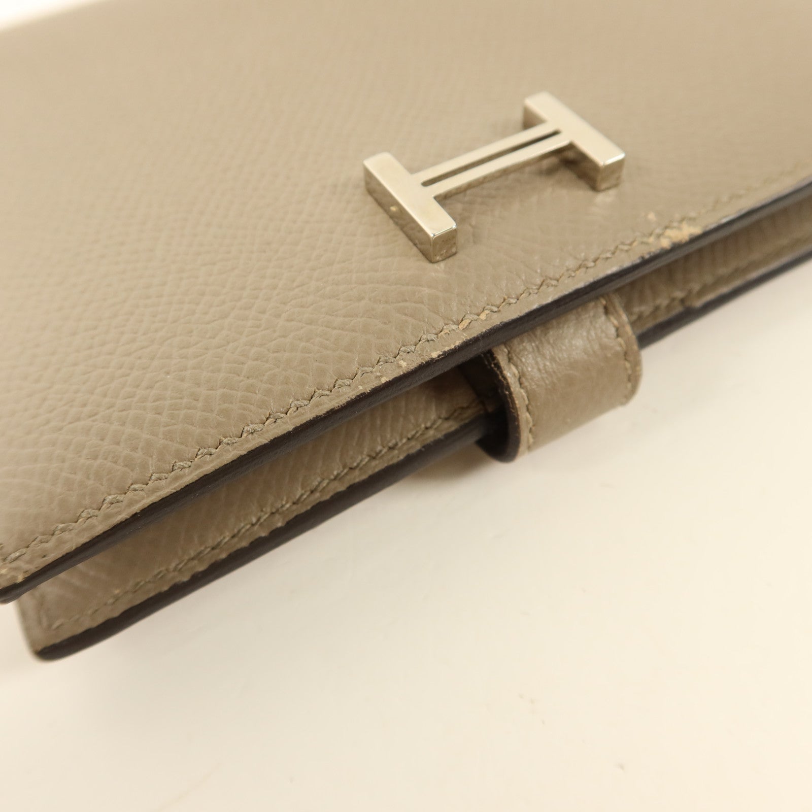 HERMES Epsom皮革Bearn Compact Wallet銀扣錢包Gris Asphalte