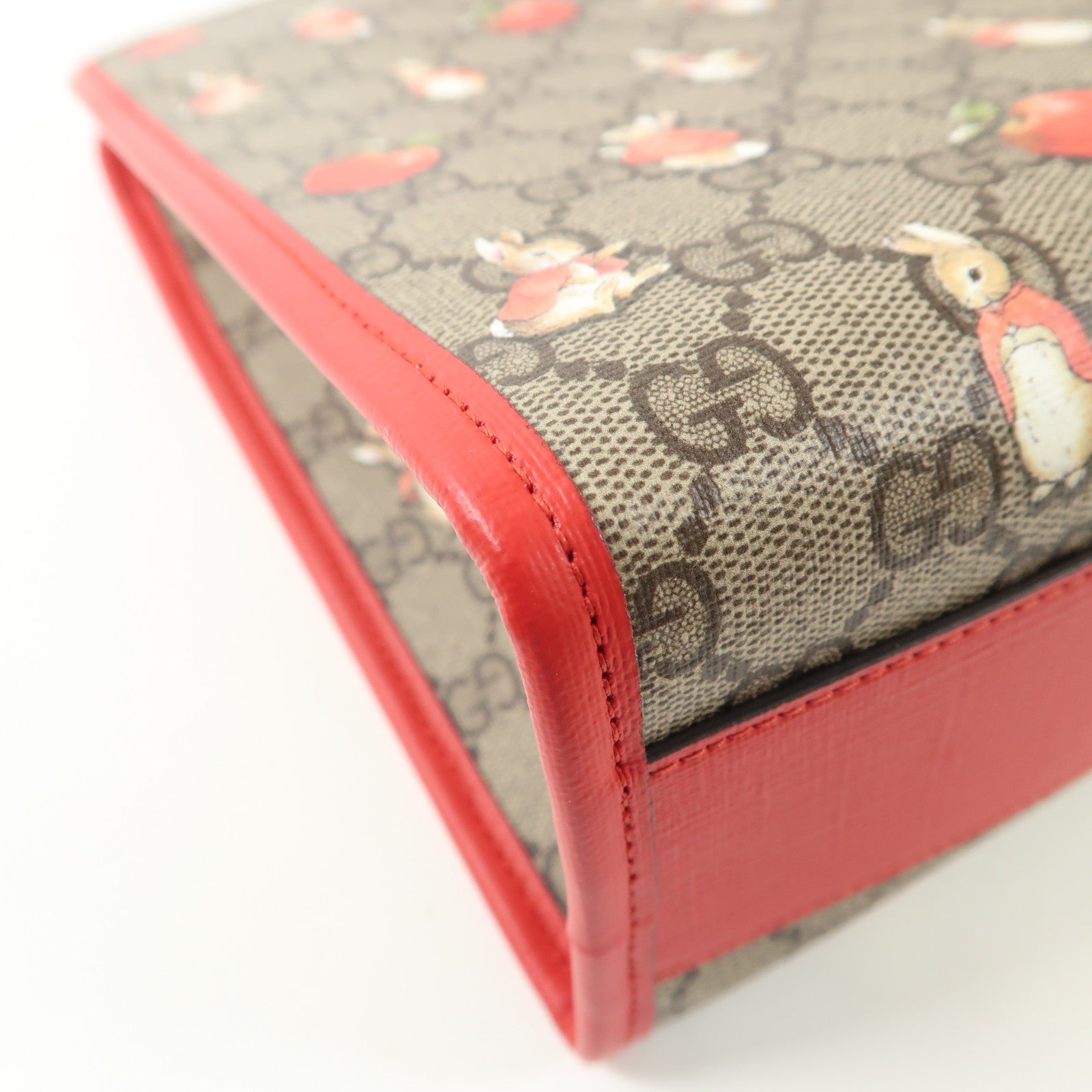 GUCCI 塗層帆布/皮革Peter Rabbit x Gucci Children's Tote Bag銀扣手挽袋棕色/紅色