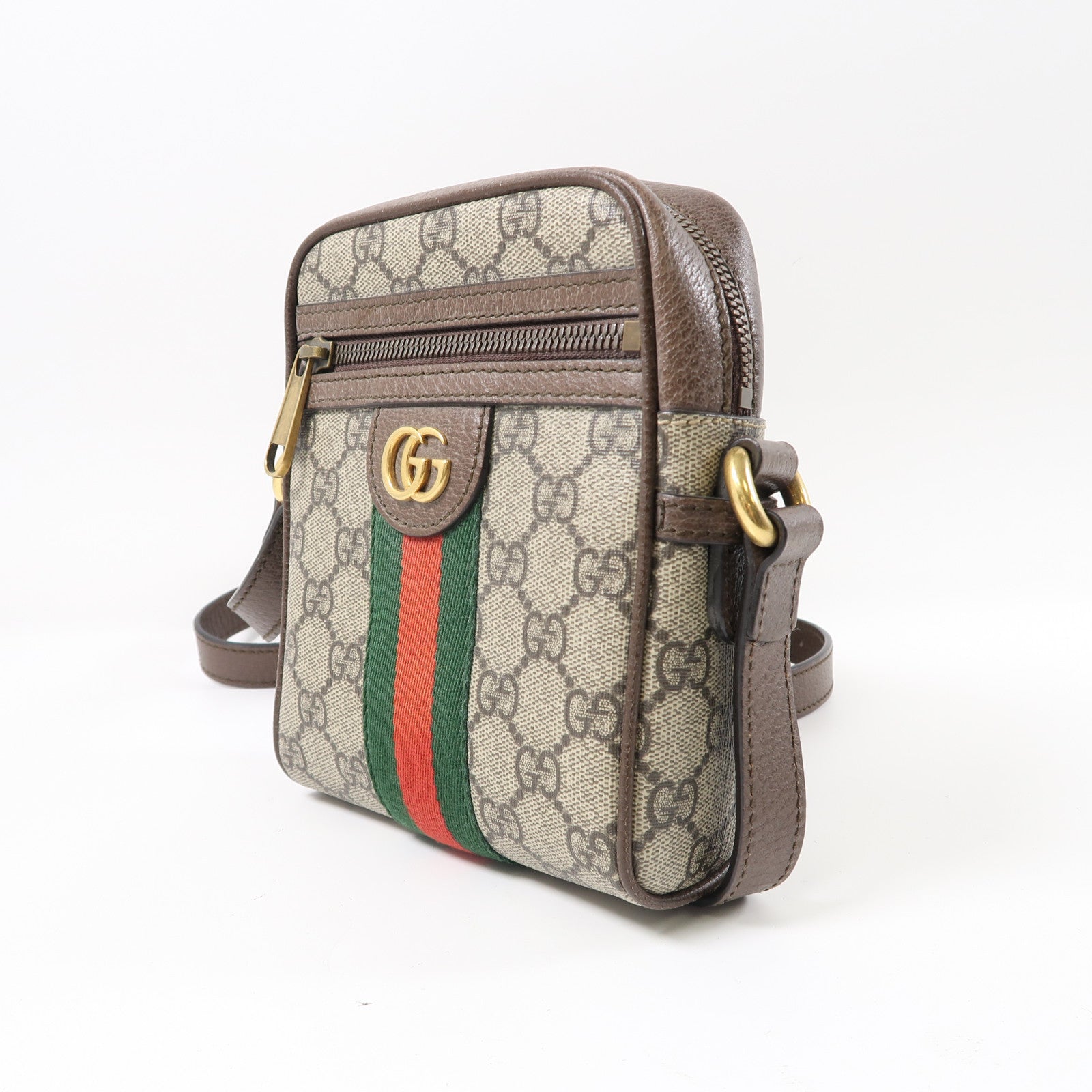 GUCCI 塗層帆布Ophidia金扣肩背袋啡色
