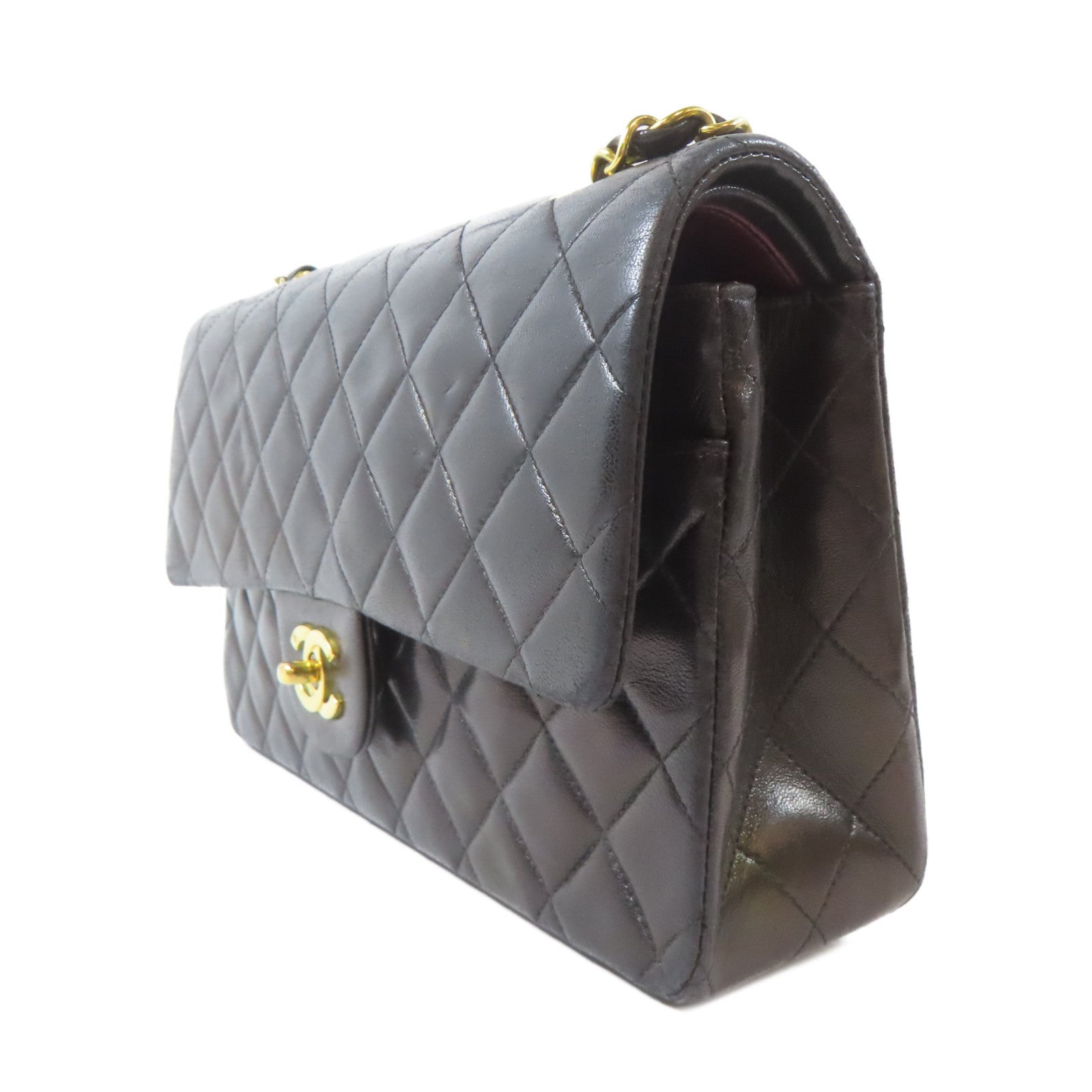 CHANEL 菱格羊皮皮革Vintage Classic 25金扣鏈帶肩背袋黑色