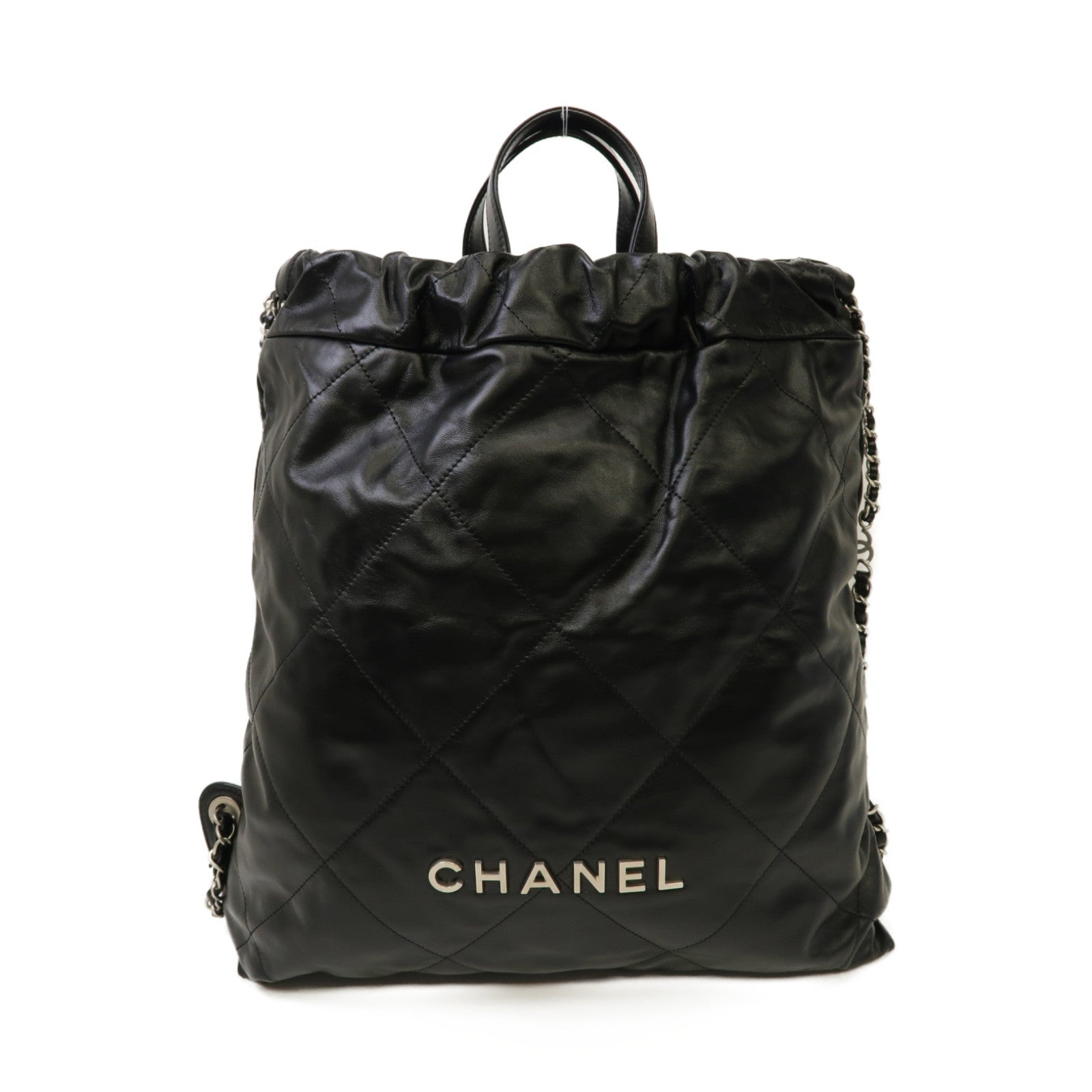 CHANEL 【清倉大減價】菱格牛皮皮革Chanel 22 Backpack銀扣雙肩背包黑色