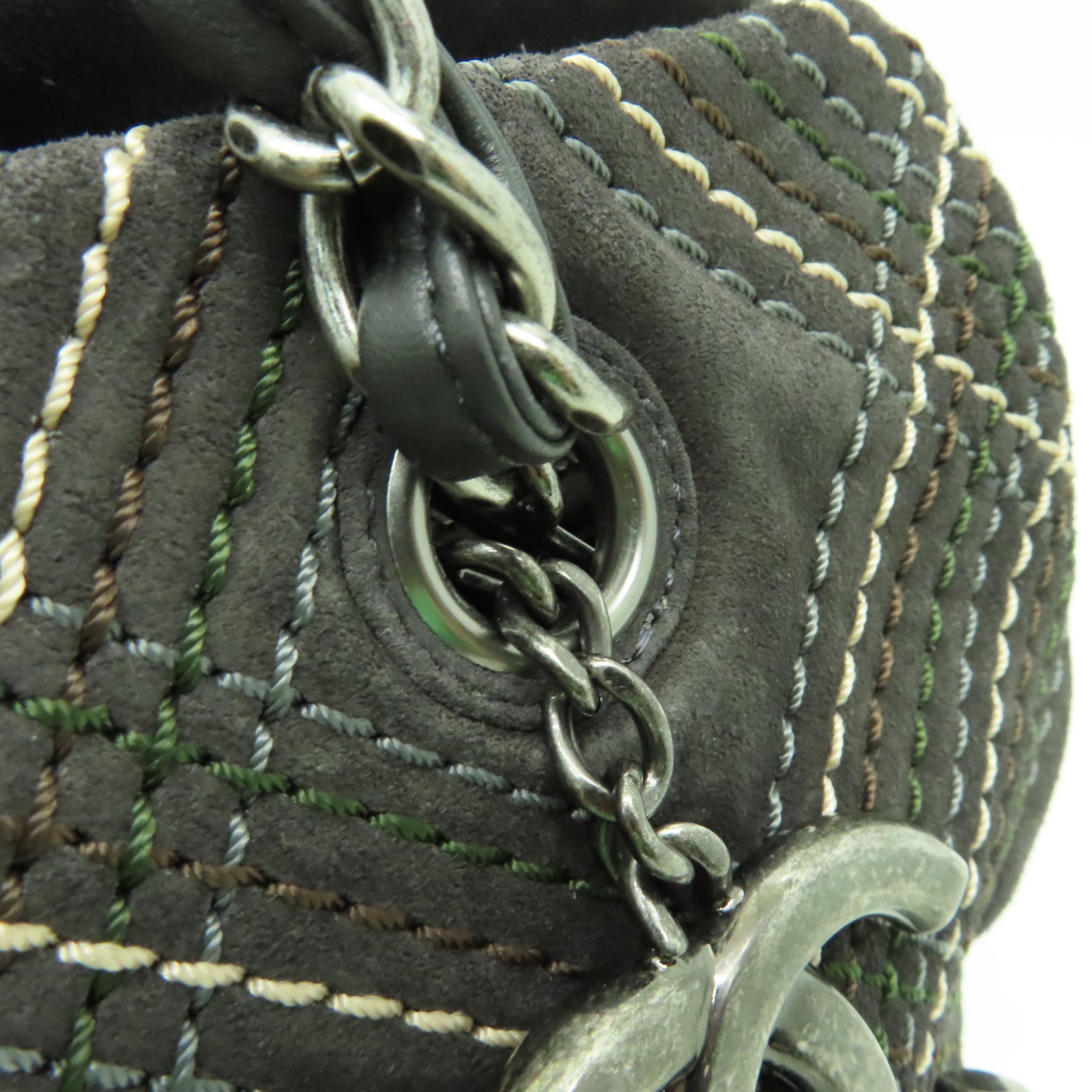 CHANEL 【清倉大減價】麂皮皮革Chain Shoulder Bag銀扣鏈帶肩背袋灰色