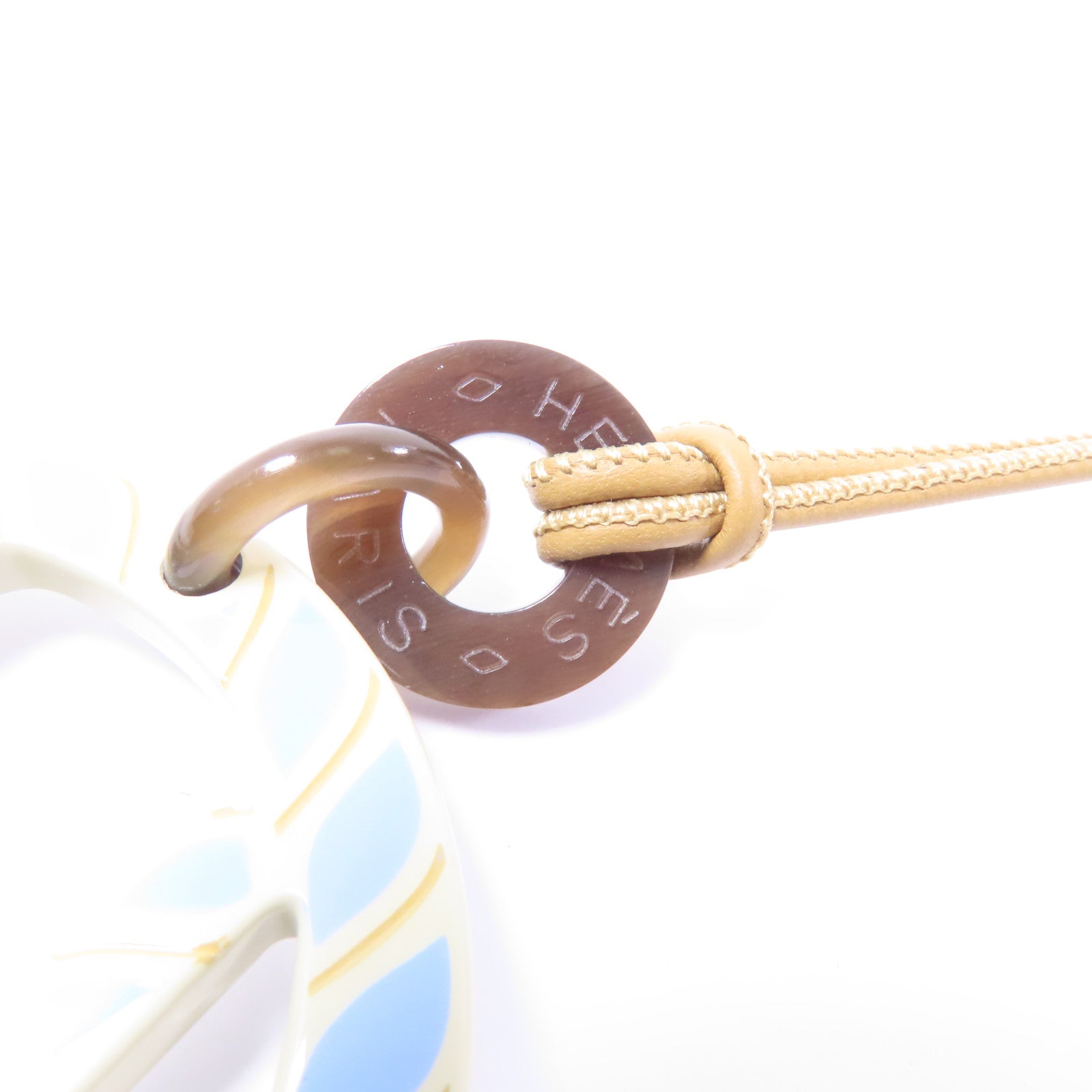 HERMES 【激減優惠】牛角H Equipe Necklace項鍊米色/淺藍色