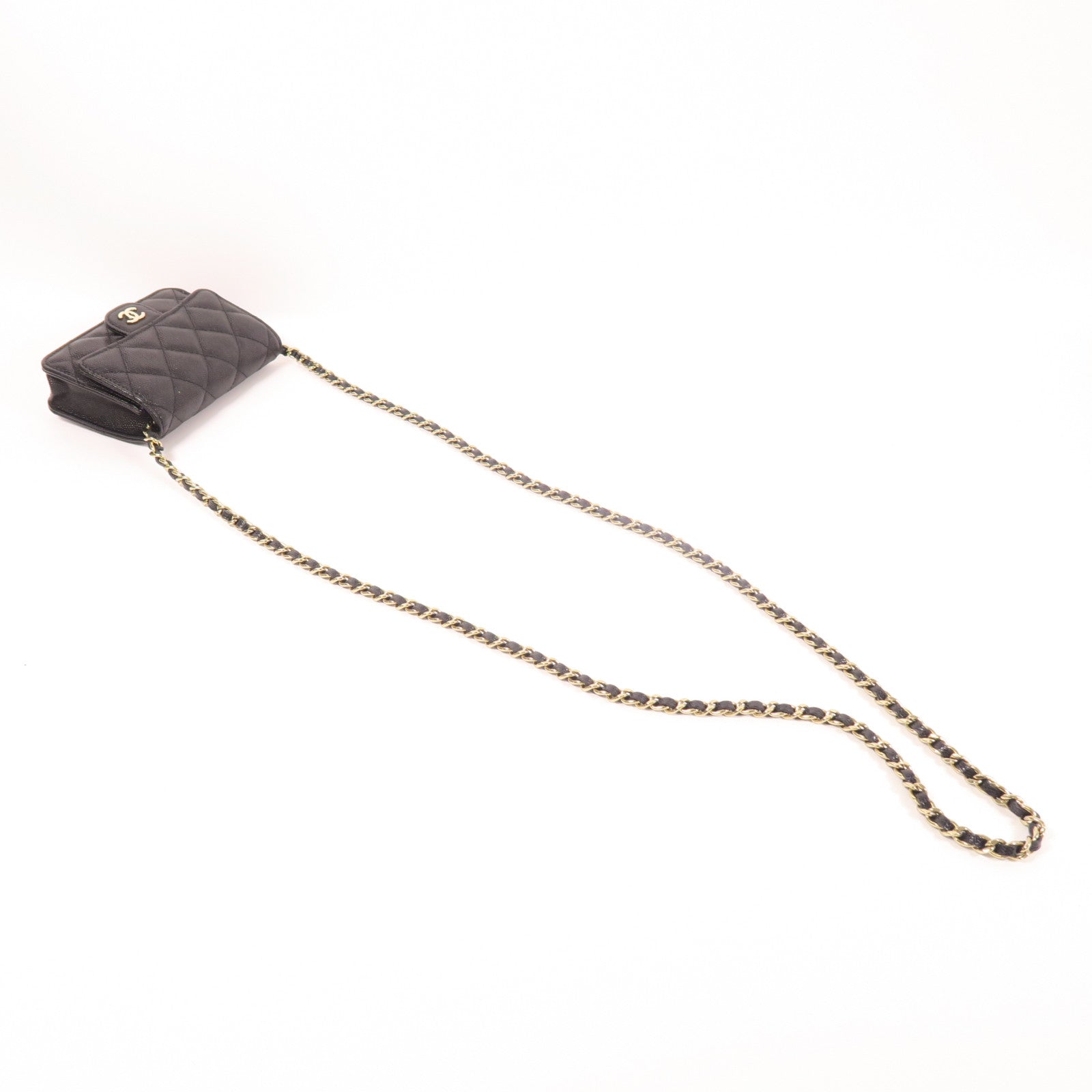 CHANEL 牛皮皮革Chain Shoulder金扣鏈帶肩背袋