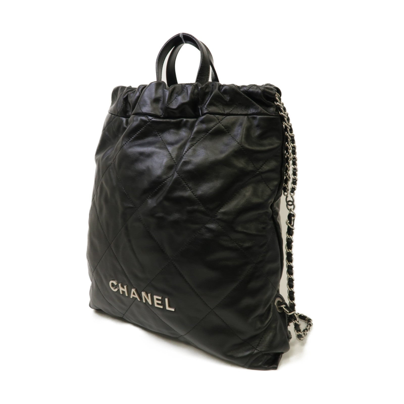 CHANEL 【清倉大減價】菱格牛皮皮革Chanel 22 Backpack銀扣雙肩背包黑色