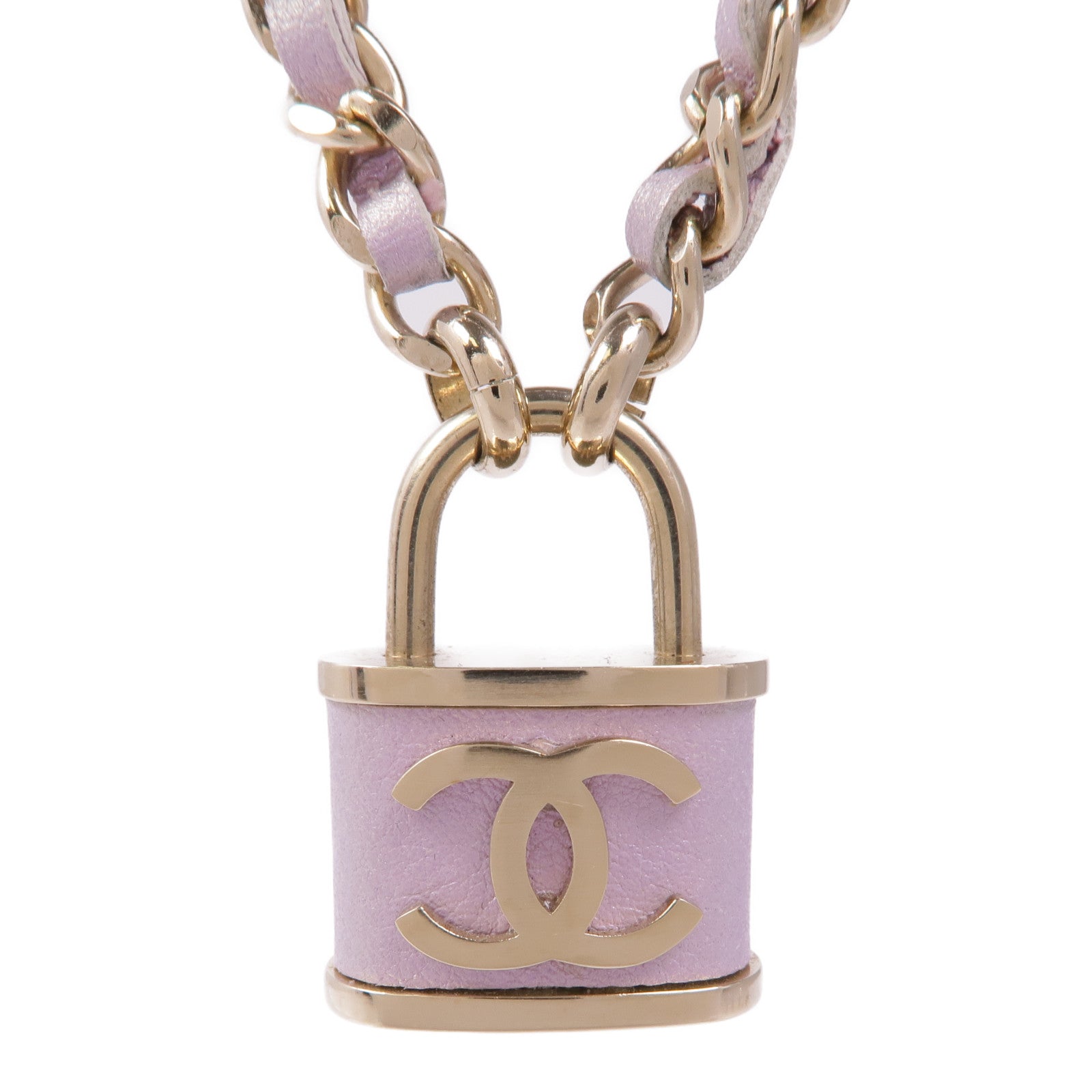 CHANEL 金屬/皮革Lock Necklace項鍊