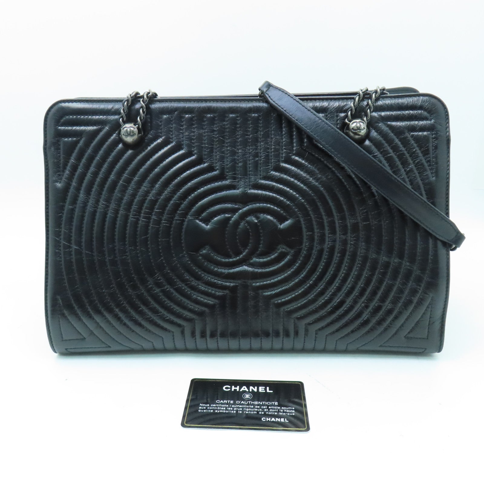 CHANEL 【激減優惠】牛皮皮革Chain Shoulder Bag銀扣鏈帶肩背袋黑色