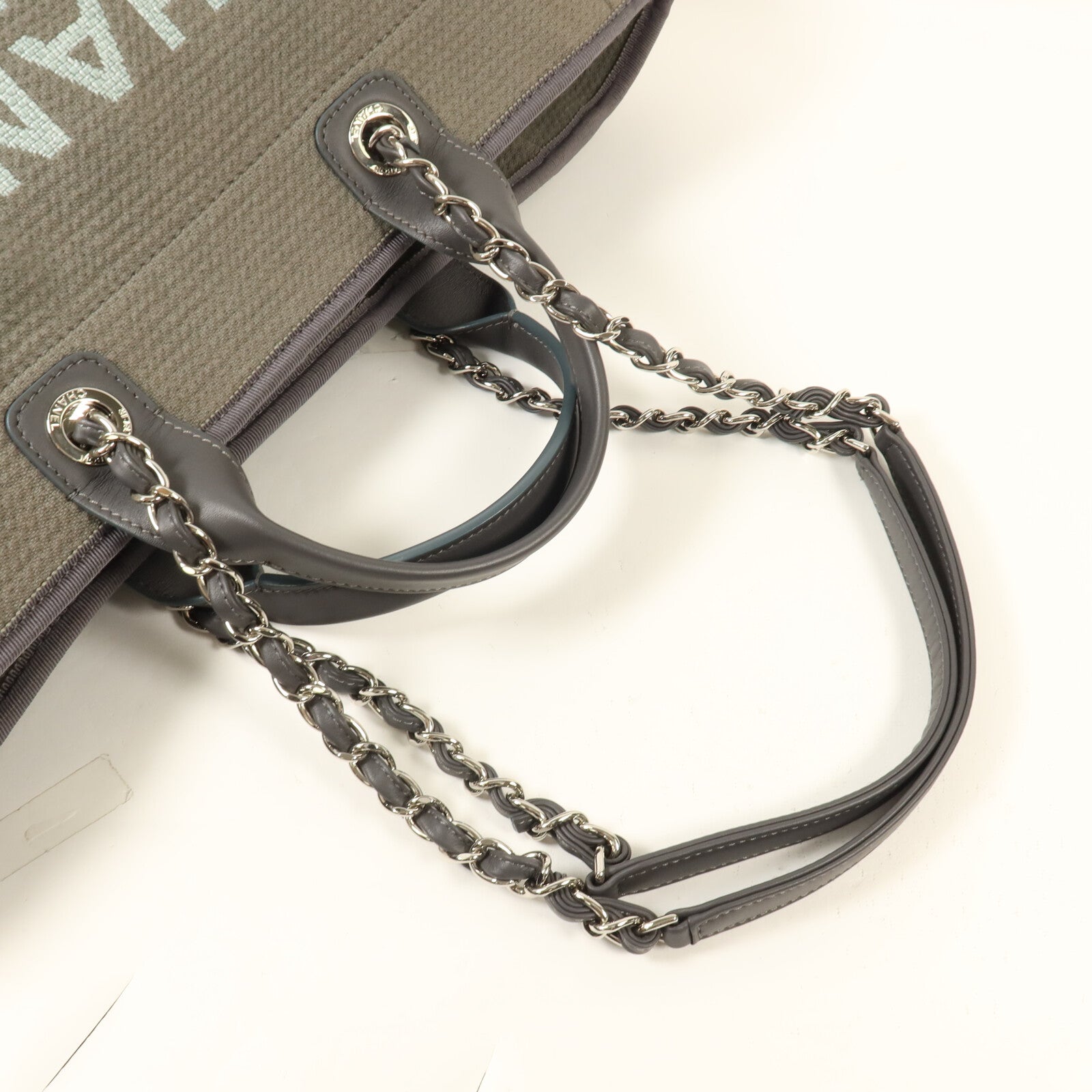 CHANEL 帆布Deauville Large Tote鏈帶手挽肩背兩用袋