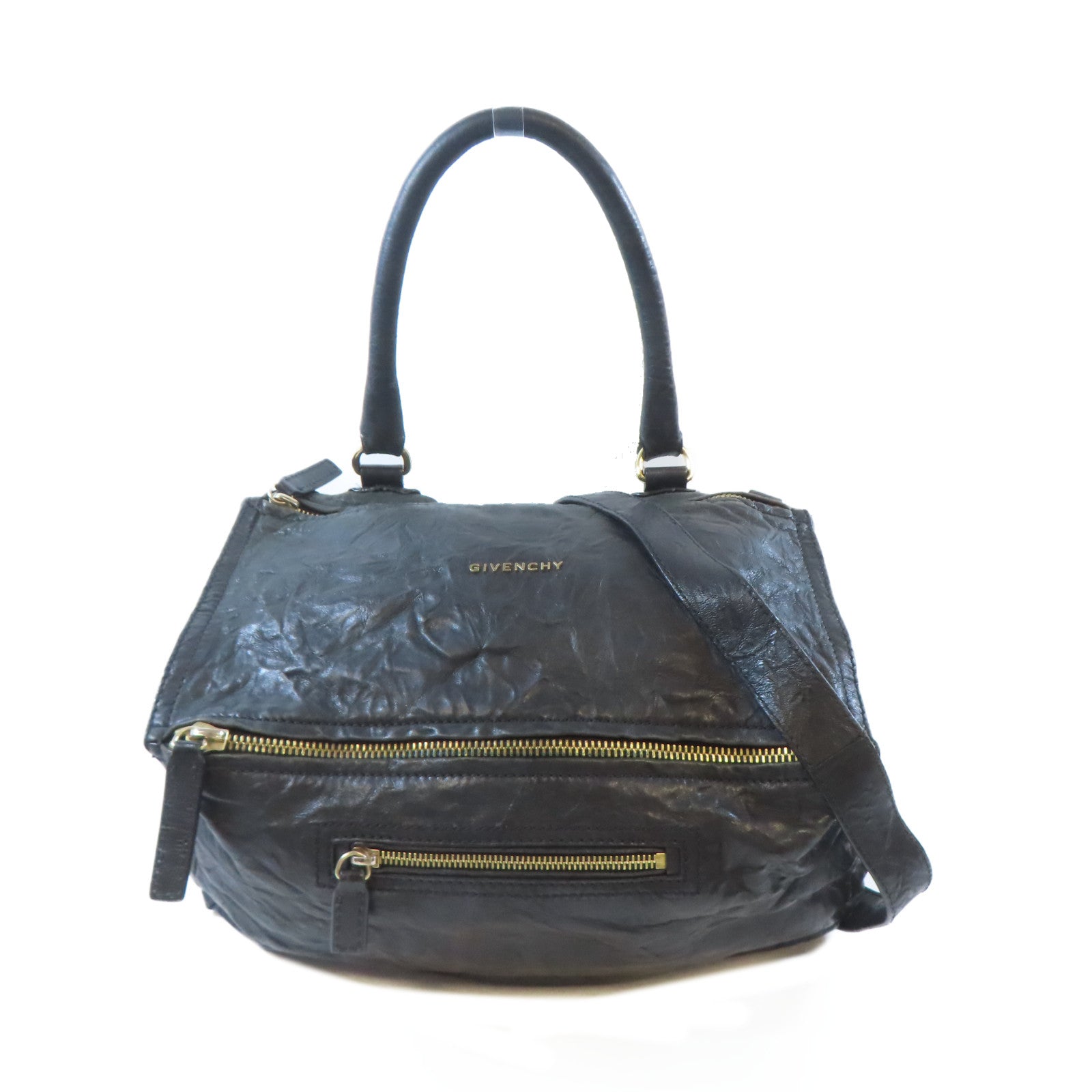 GIVENCHY 皮革Pandora Large Bag金扣手挽肩背兩用袋黑色