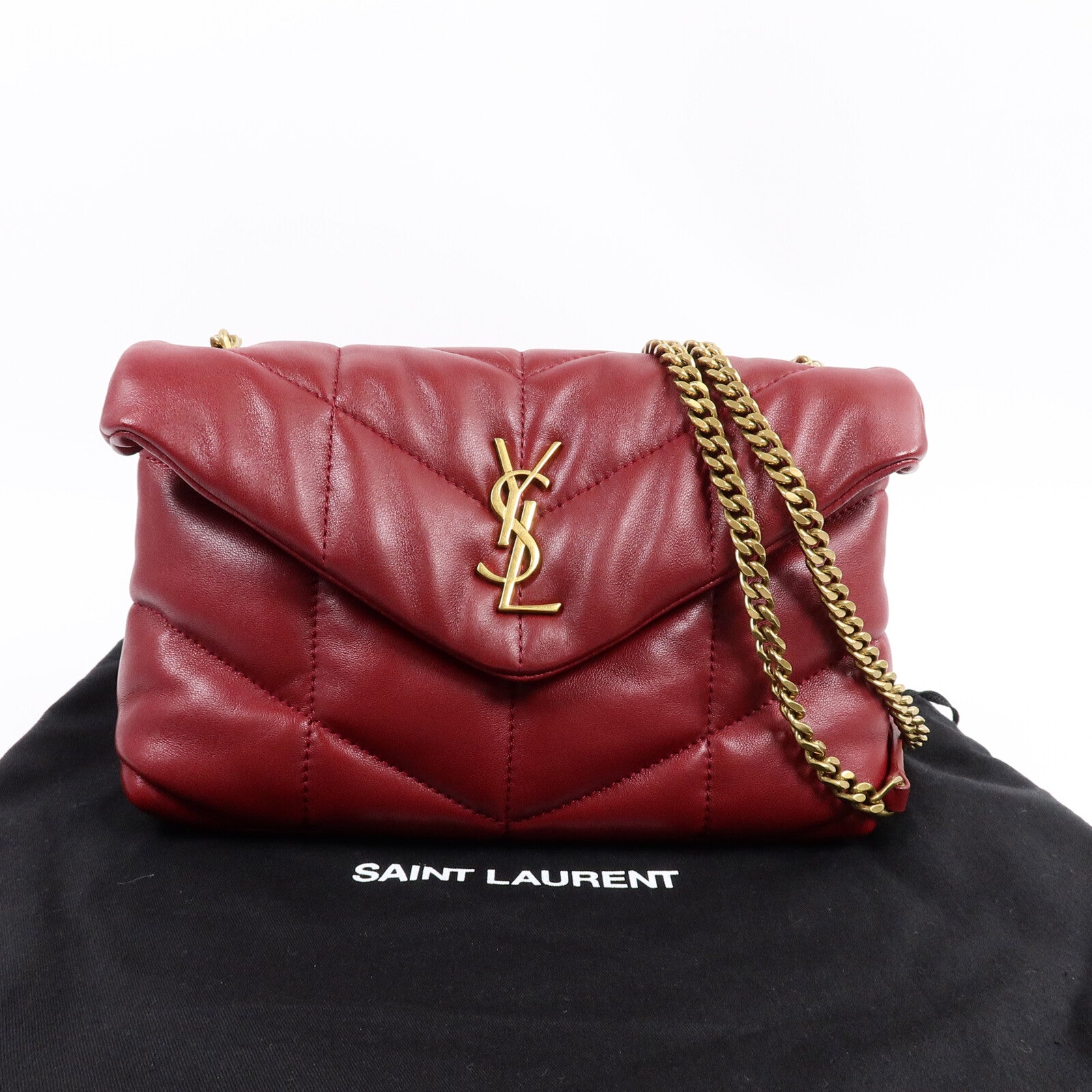SAINT LAURENT 牛皮皮革Puffy Mini鏈帶肩背袋
