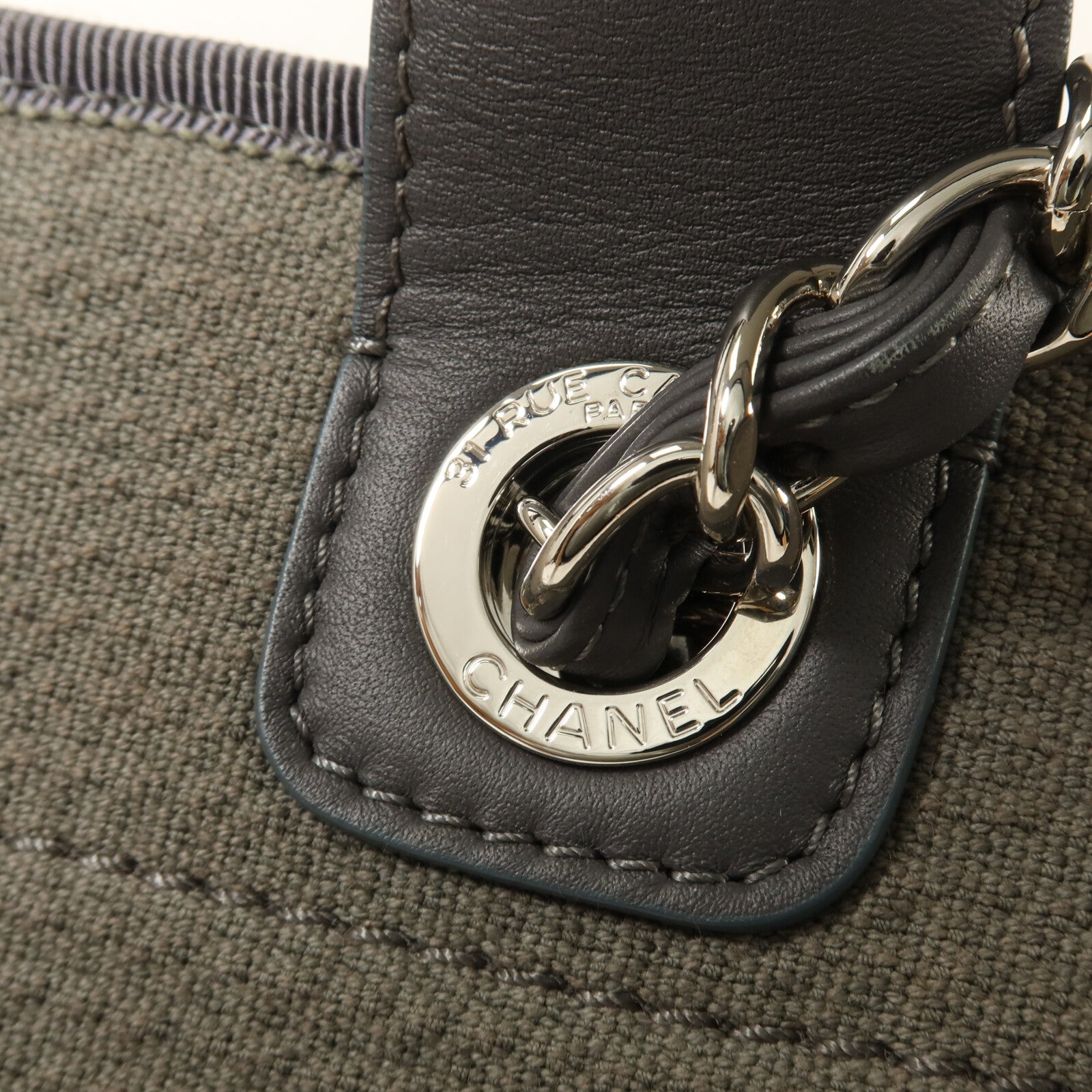 CHANEL 帆布Deauville Large Tote鏈帶手挽肩背兩用袋