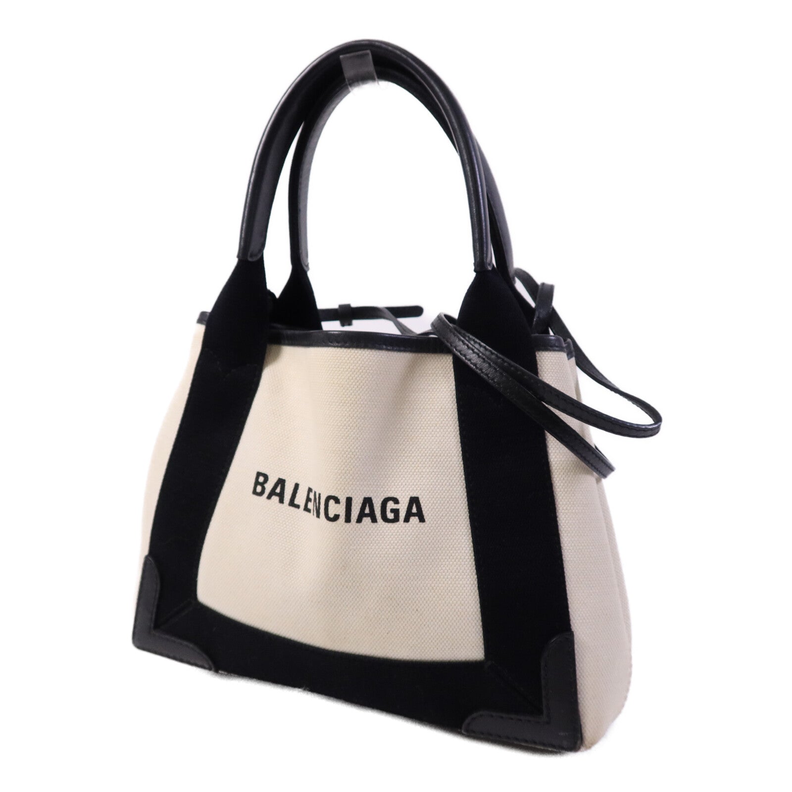 BALENCIAGA 帆布/牛皮皮革Tote Bag銀扣手挽肩背兩用袋