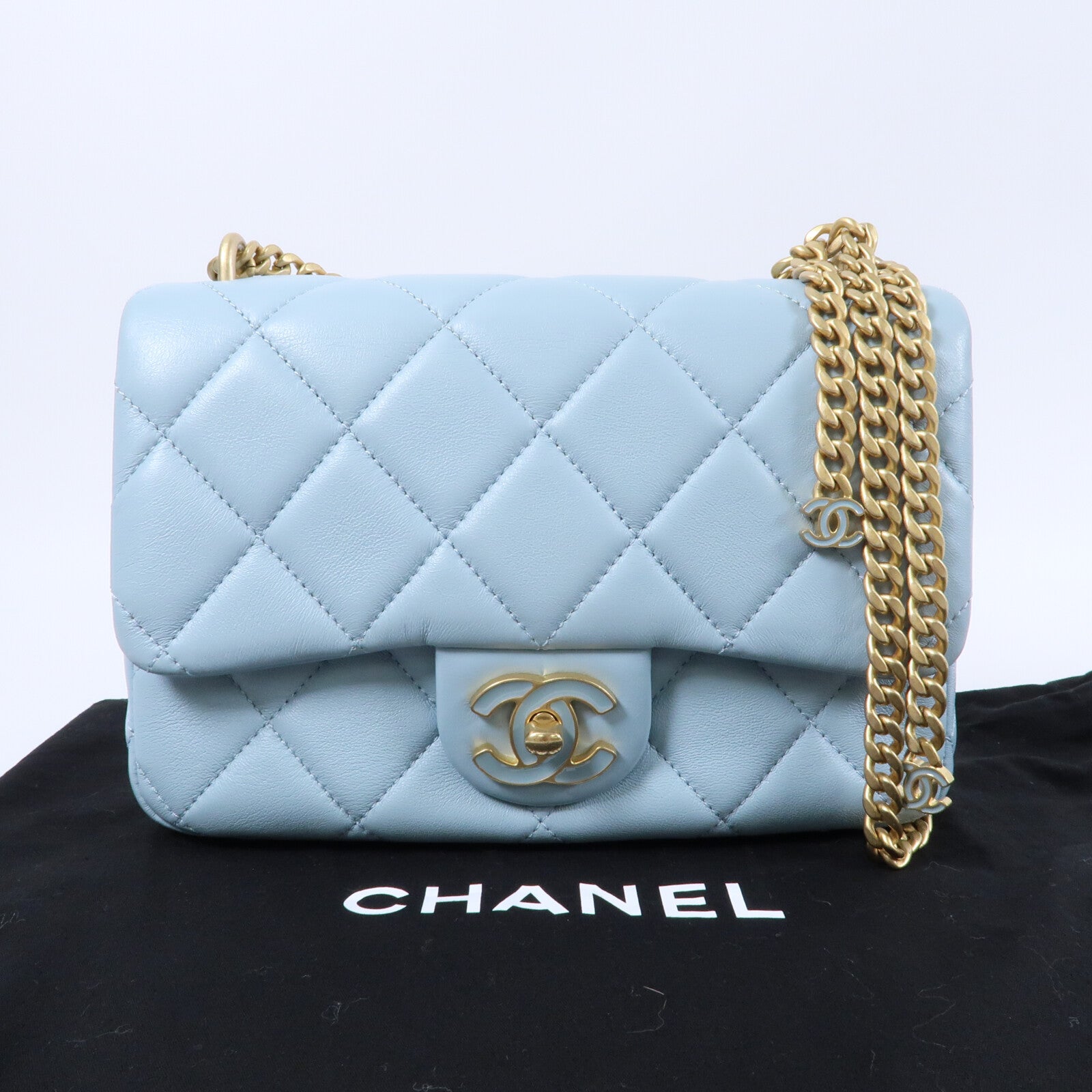 CHANEL 羊皮皮革CC Flat Bag 20鏈帶肩背袋