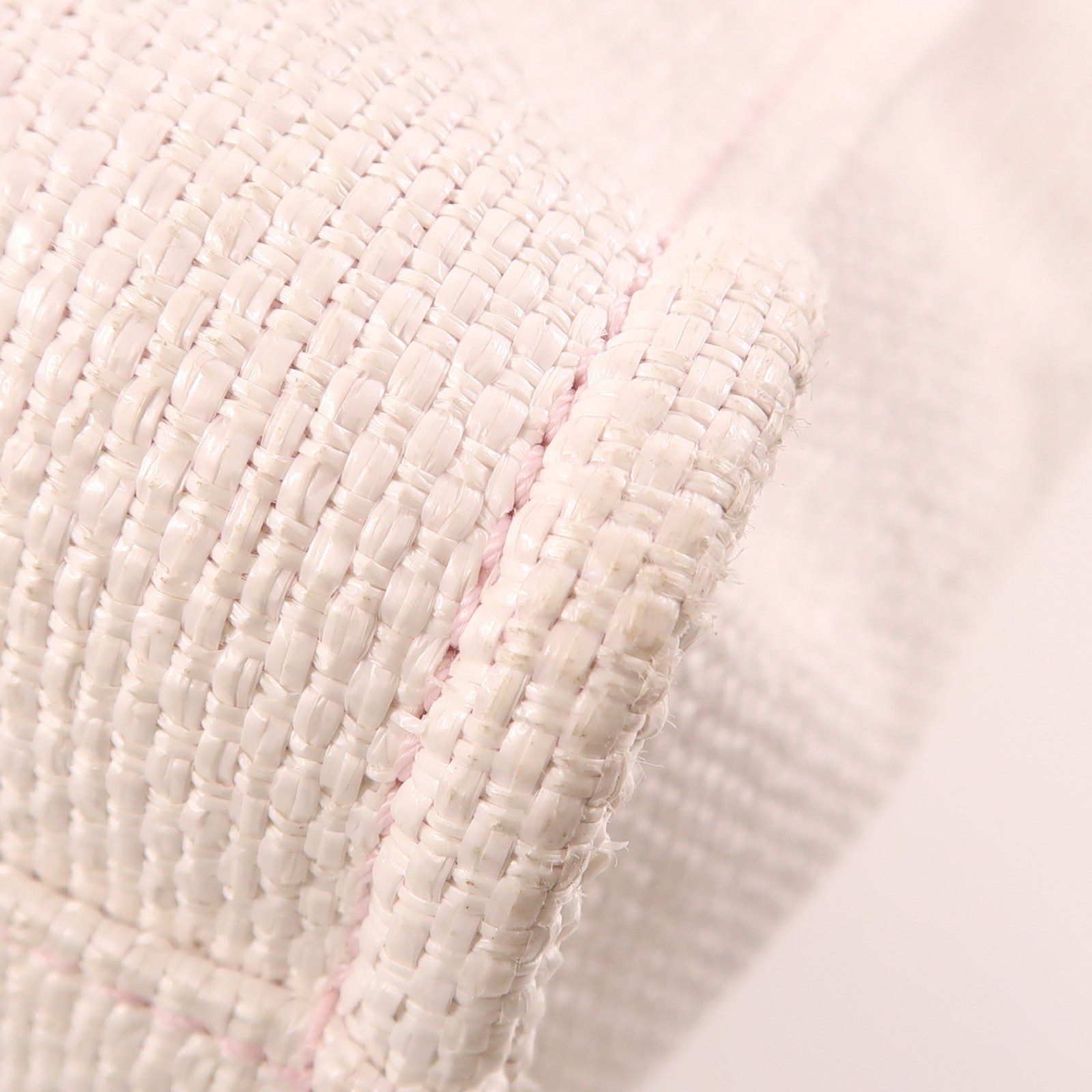 CHANEL Straw Deauville Tote Bag銀扣肩背袋白色/粉紅色