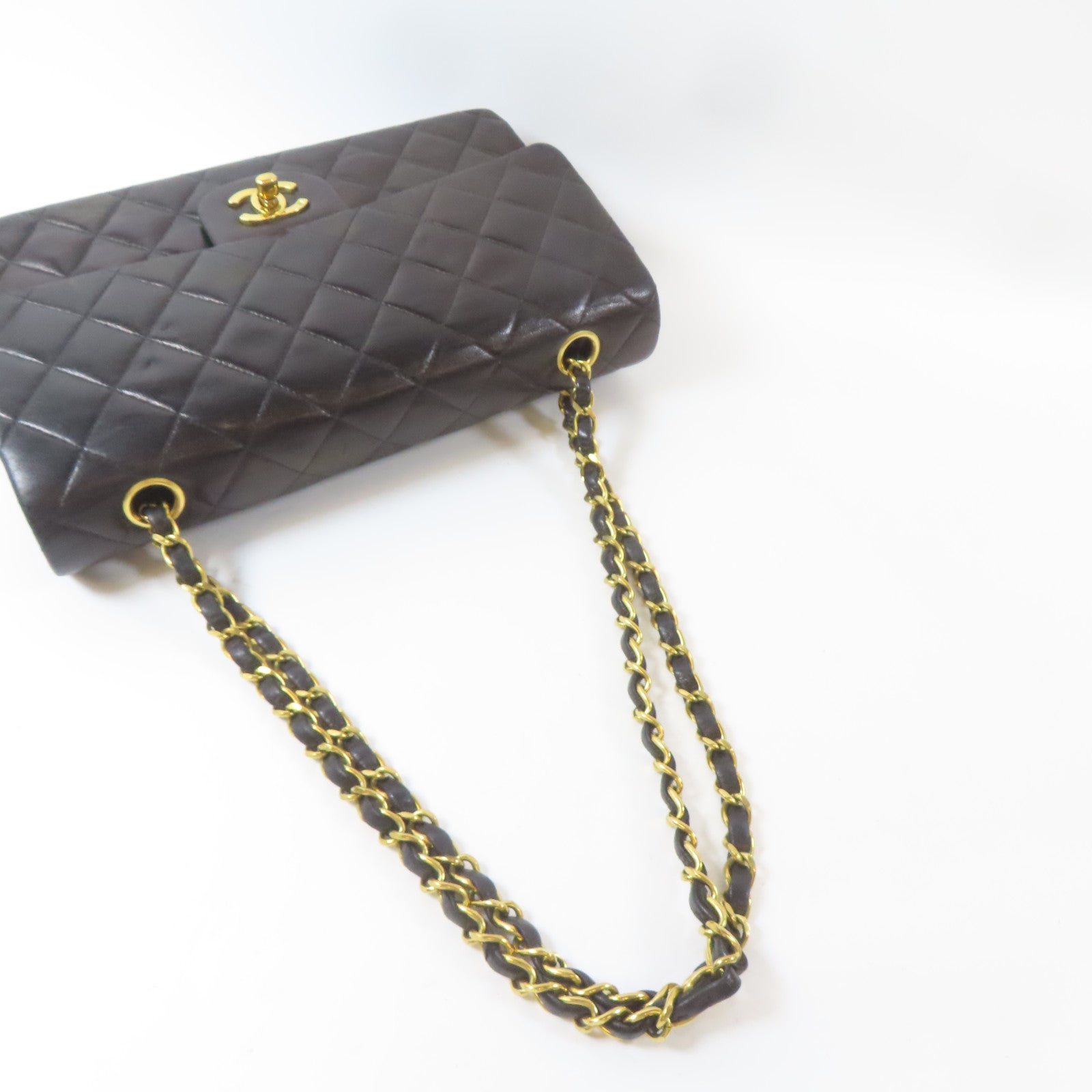 CHANEL 菱格羊皮皮革Vintage Classic 25金扣鏈帶肩背袋黑色