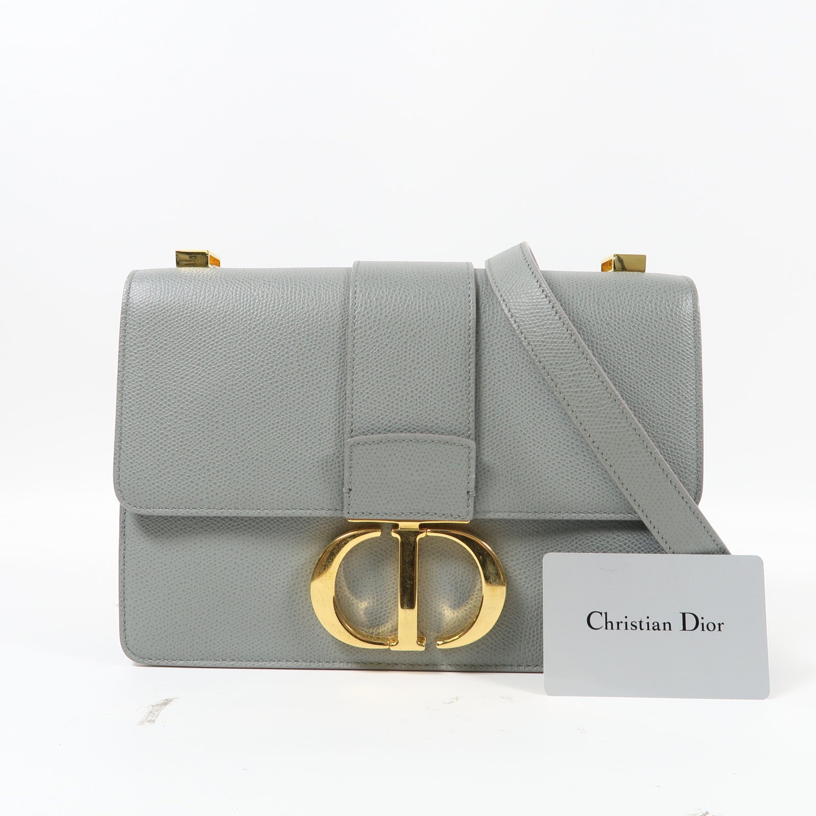 Dior 牛皮皮革30 Montaigne金扣肩背袋灰色