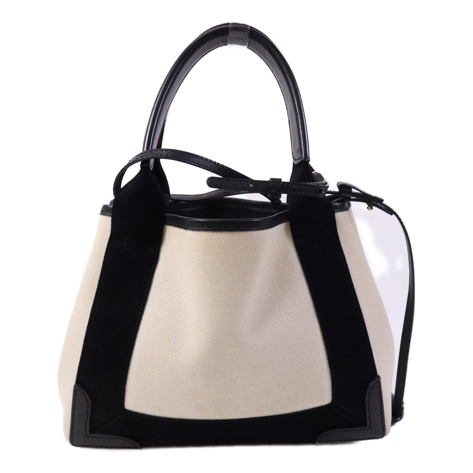 BALENCIAGA 帆布/牛皮皮革Tote Bag銀扣手挽肩背兩用袋