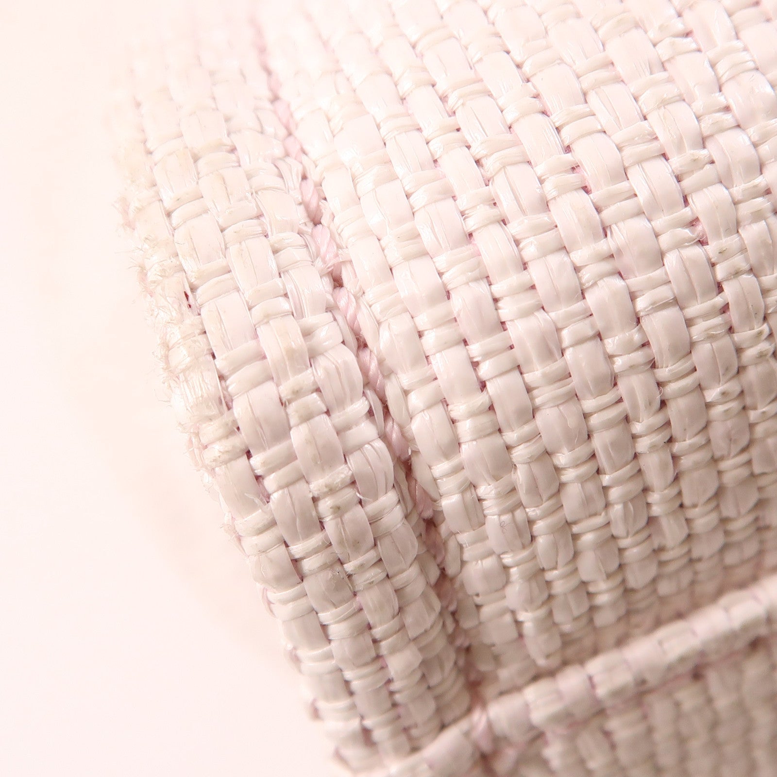 CHANEL Straw Deauville Tote Bag銀扣肩背袋白色/粉紅色