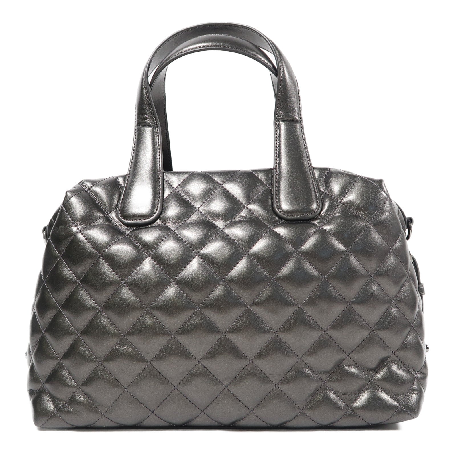 MOSCHINO 菱格塗層帆布2 Way Bag手挽肩背兩用袋灰色
