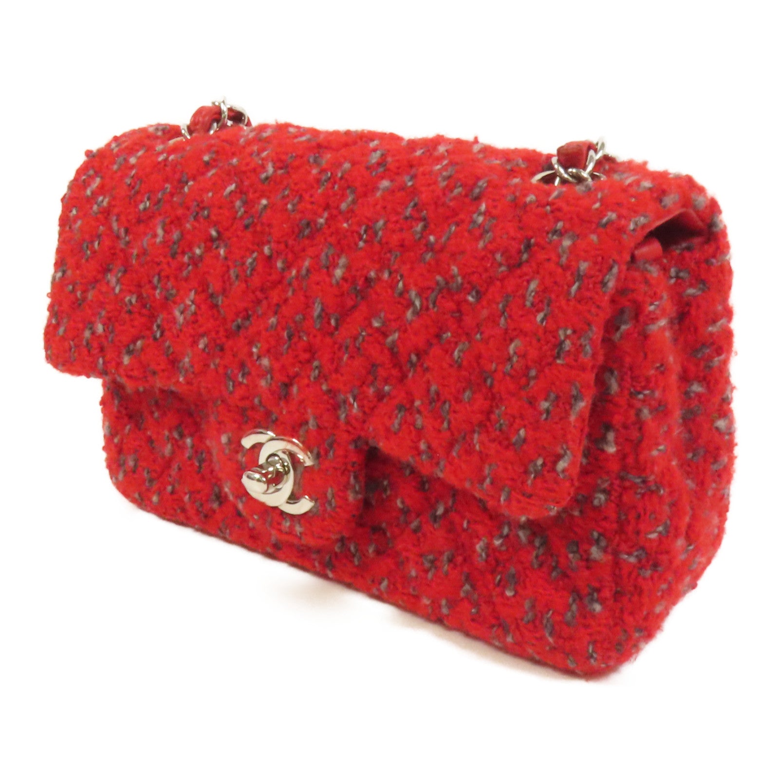 CHANEL Tweed Mini Classic 20銀扣鏈帶肩背袋