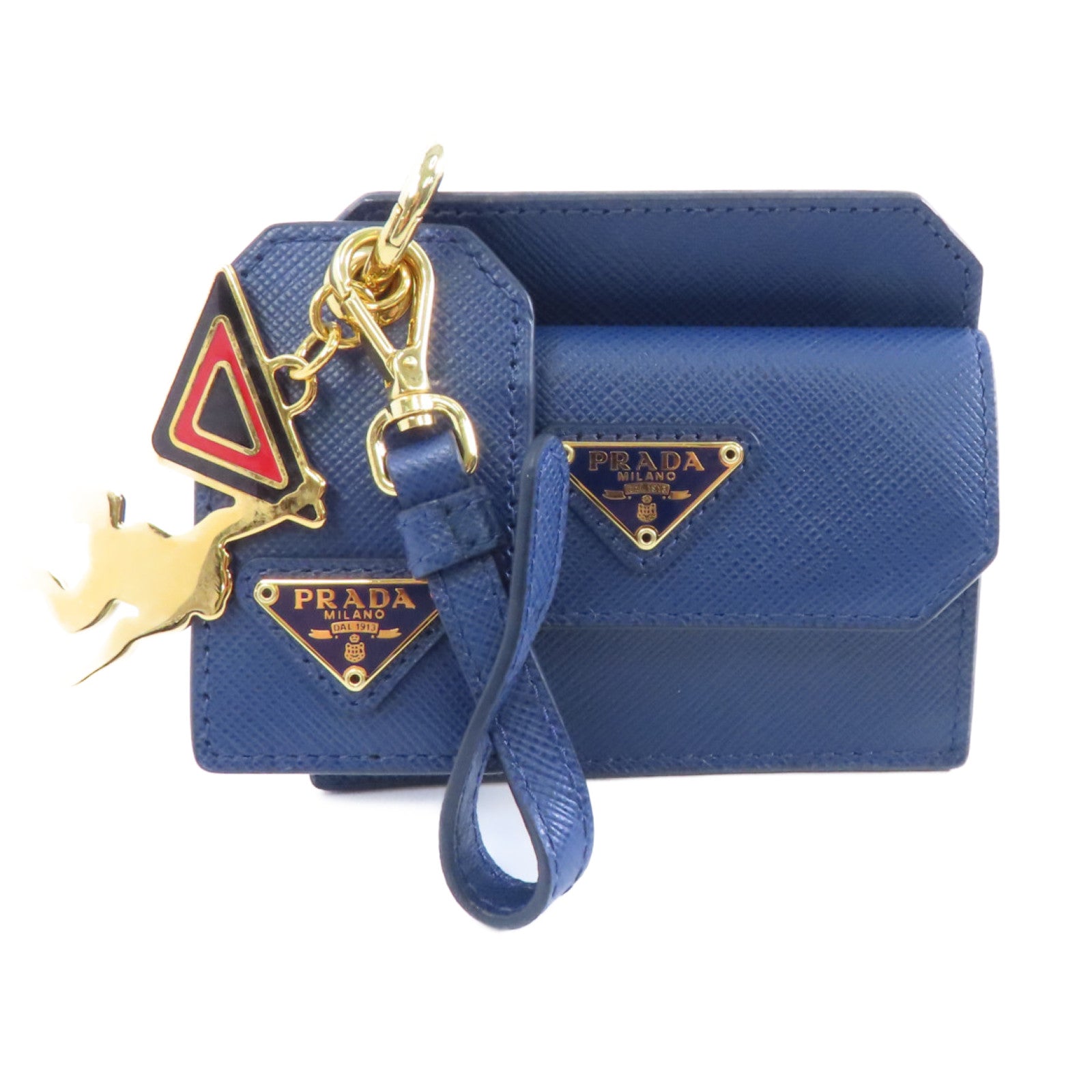 PRADA 【激減優惠】Saffiano皮革Card Case金扣卡片套藍色
