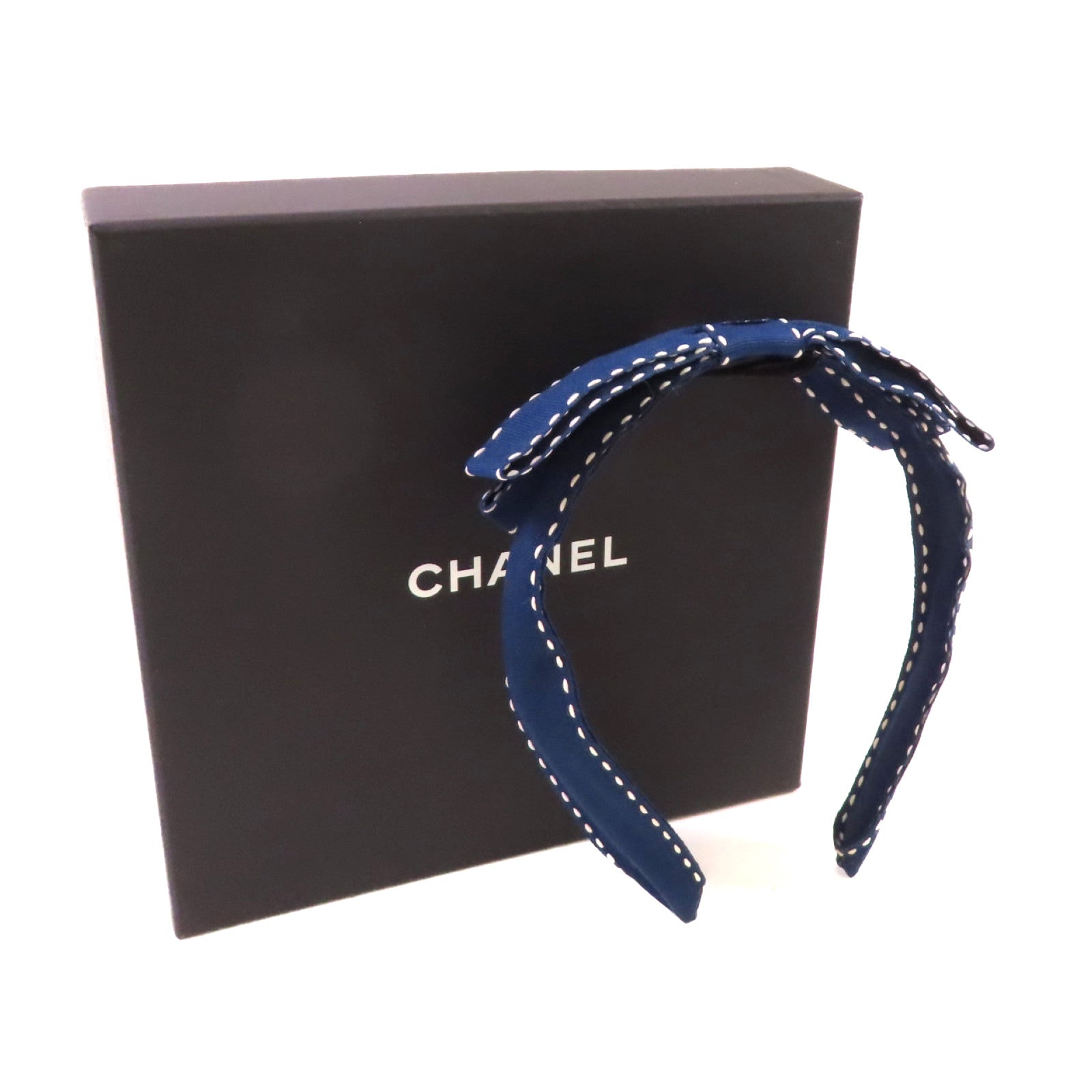 CHANEL 帆布Hairband髮箍藍色/白色
