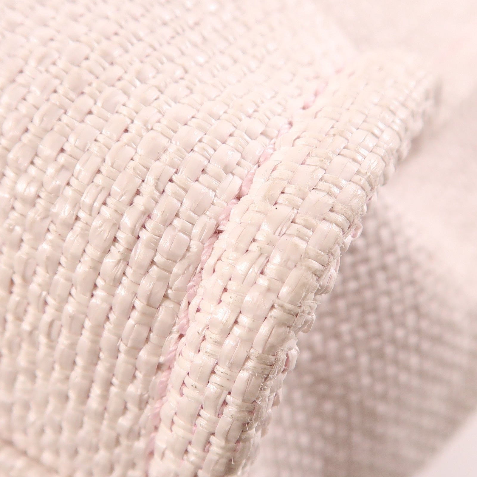 CHANEL Straw Deauville Tote Bag銀扣肩背袋白色/粉紅色