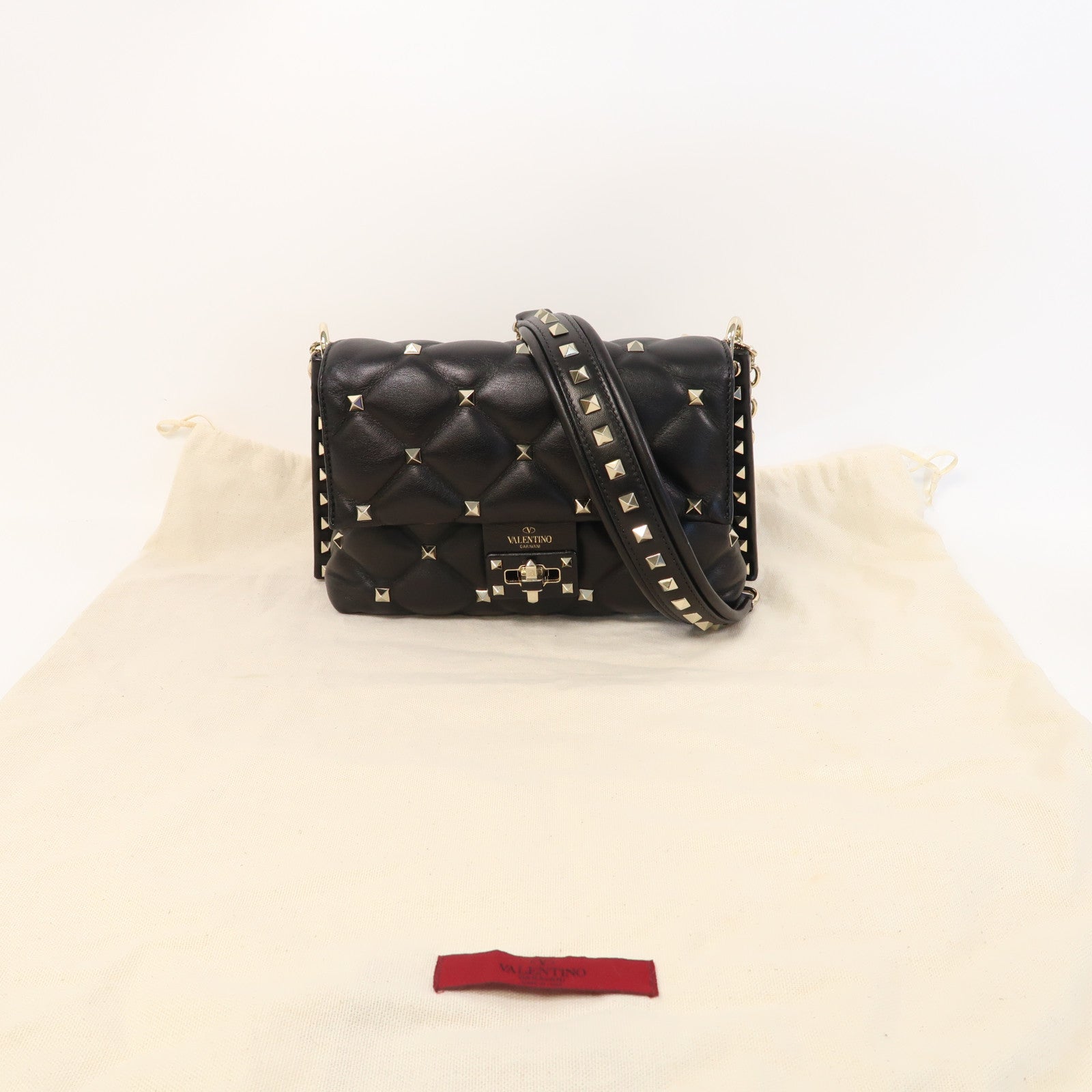 Valentino 牛皮皮革Shoulder Bag金扣鏈帶肩背袋黑色