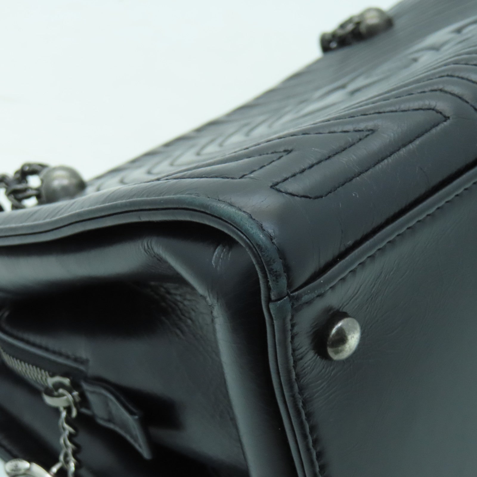 CHANEL 【激減優惠】牛皮皮革Chain Shoulder Bag銀扣鏈帶肩背袋黑色