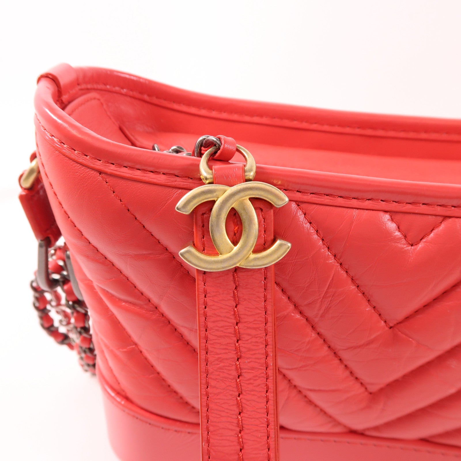 CHANEL CC Gabrielle Small Chain Shoulder Bag Calfskin Leather Red