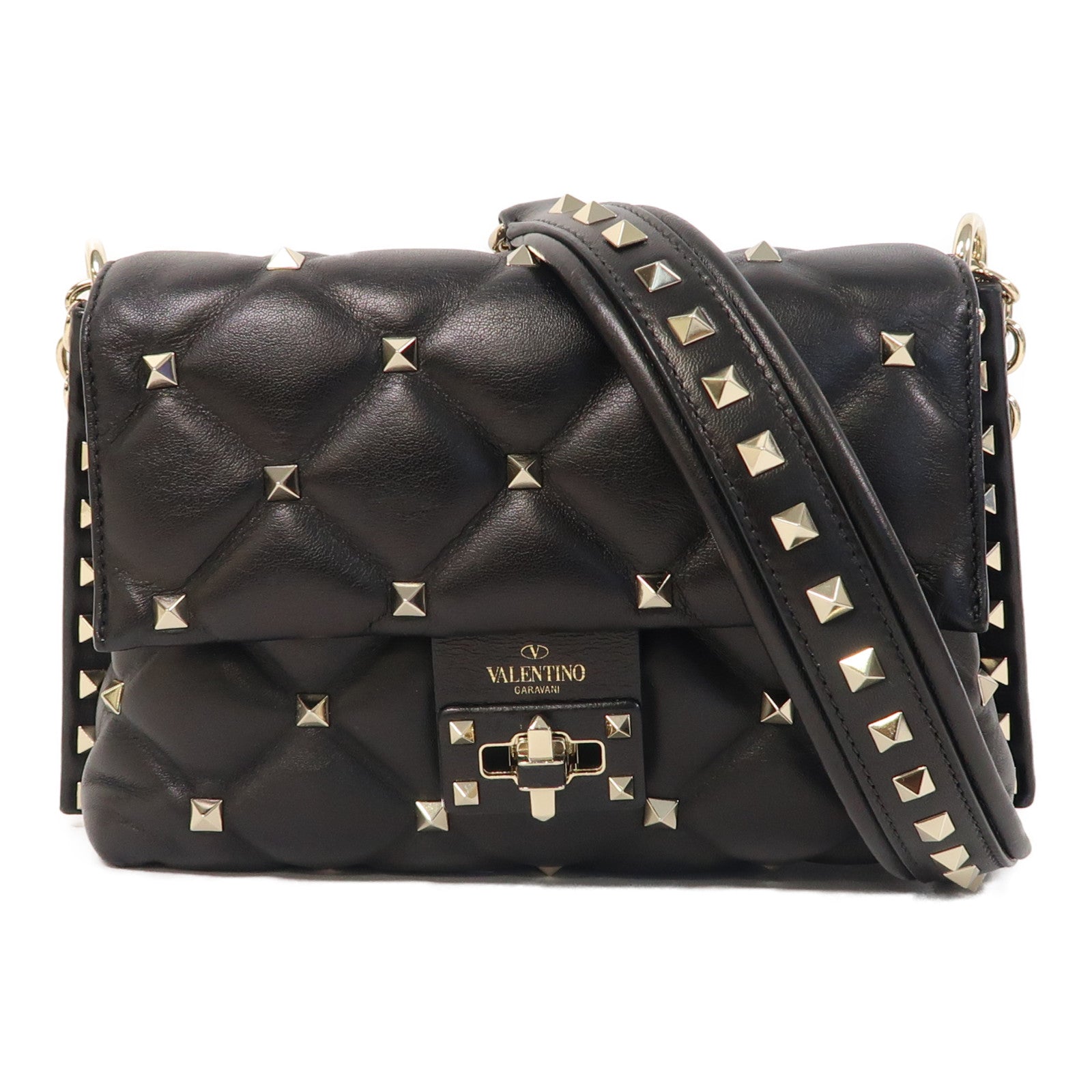 Valentino 牛皮皮革Shoulder Bag金扣鏈帶肩背袋黑色