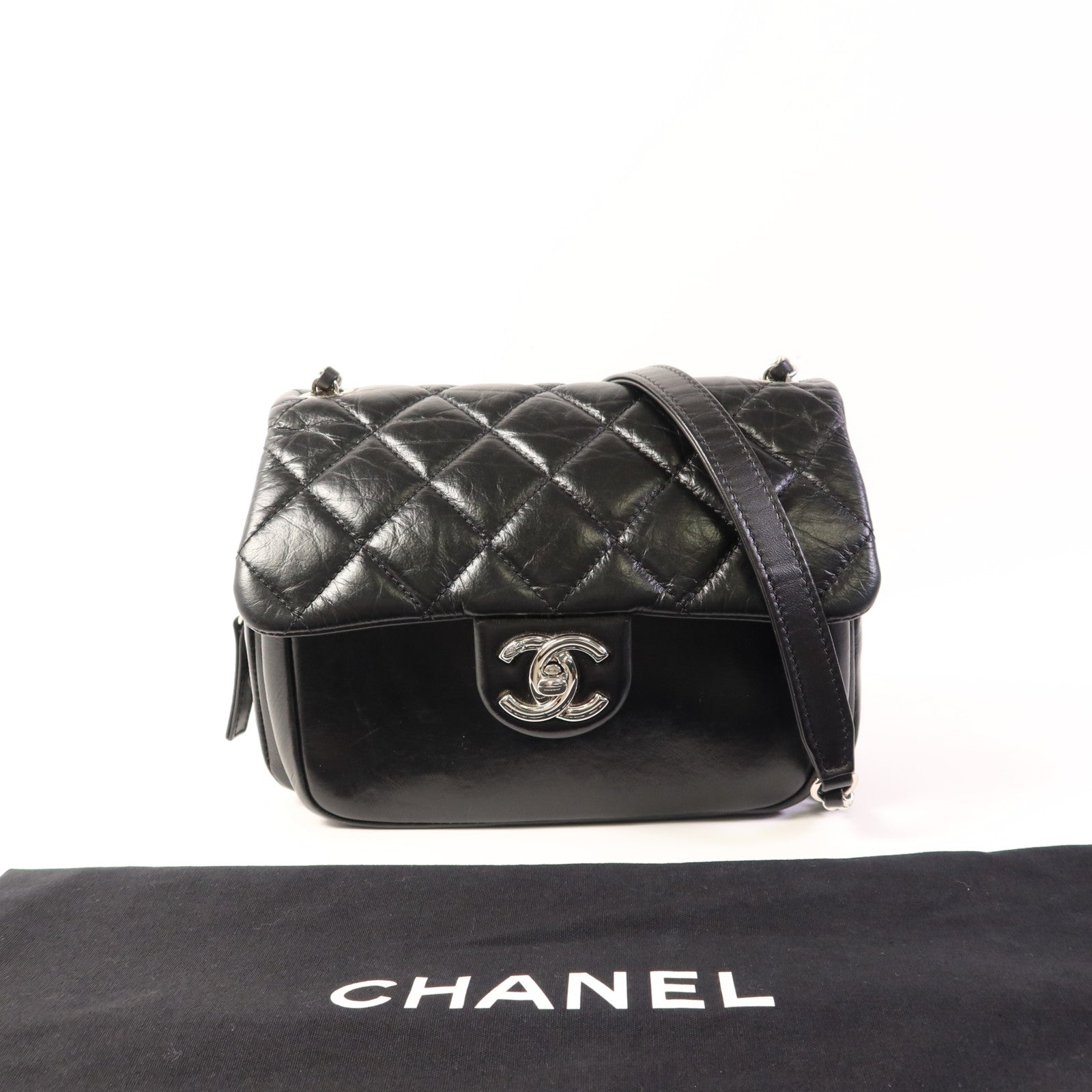 CHANEL 牛皮皮革Chain Shoulder Bag銀扣鏈帶肩背袋