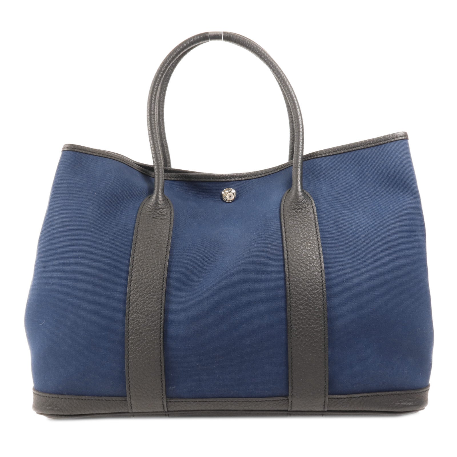 HERMES 【激減優惠】帆布/皮革Garden Party PM銀扣手挽袋