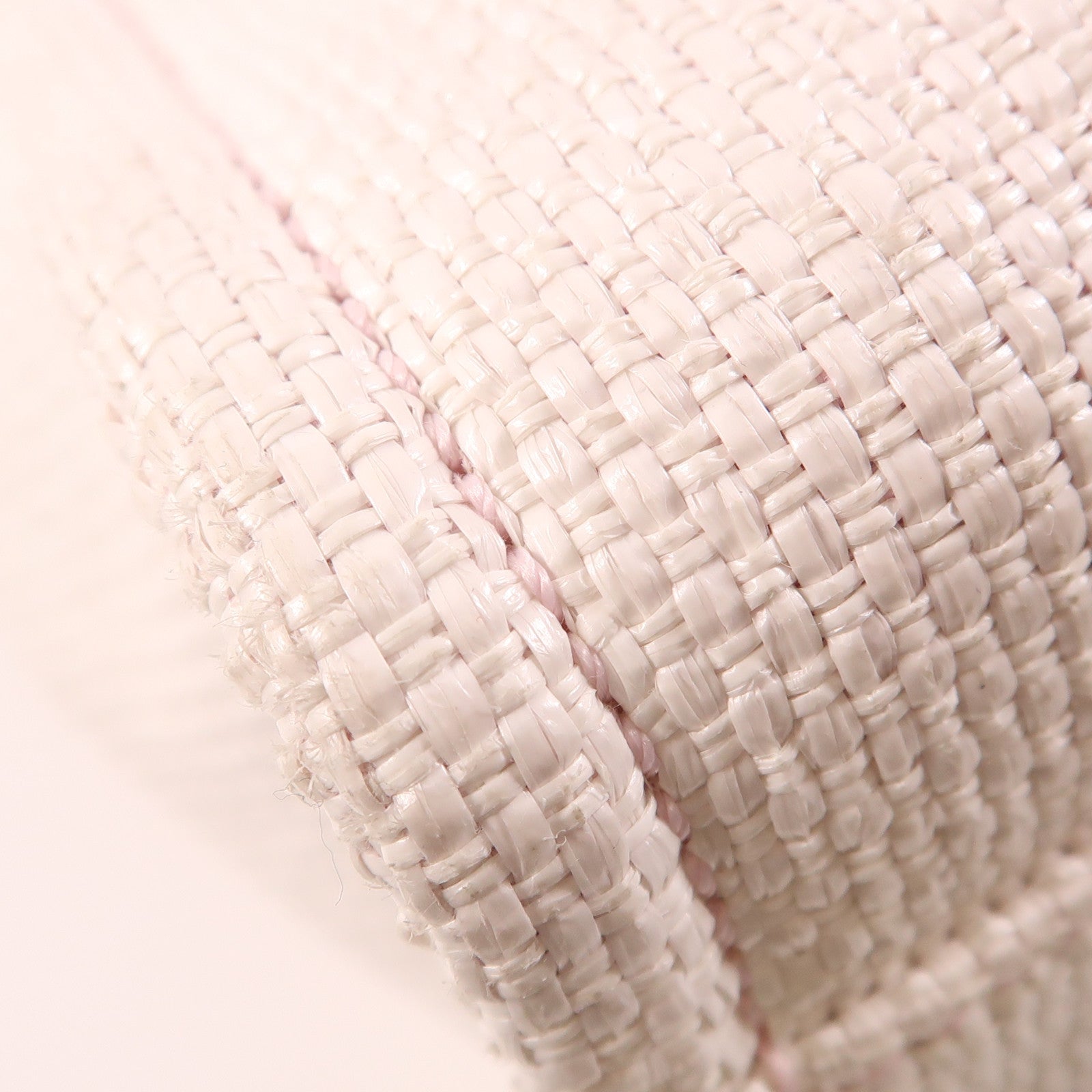 CHANEL Straw Deauville Tote Bag銀扣肩背袋白色/粉紅色