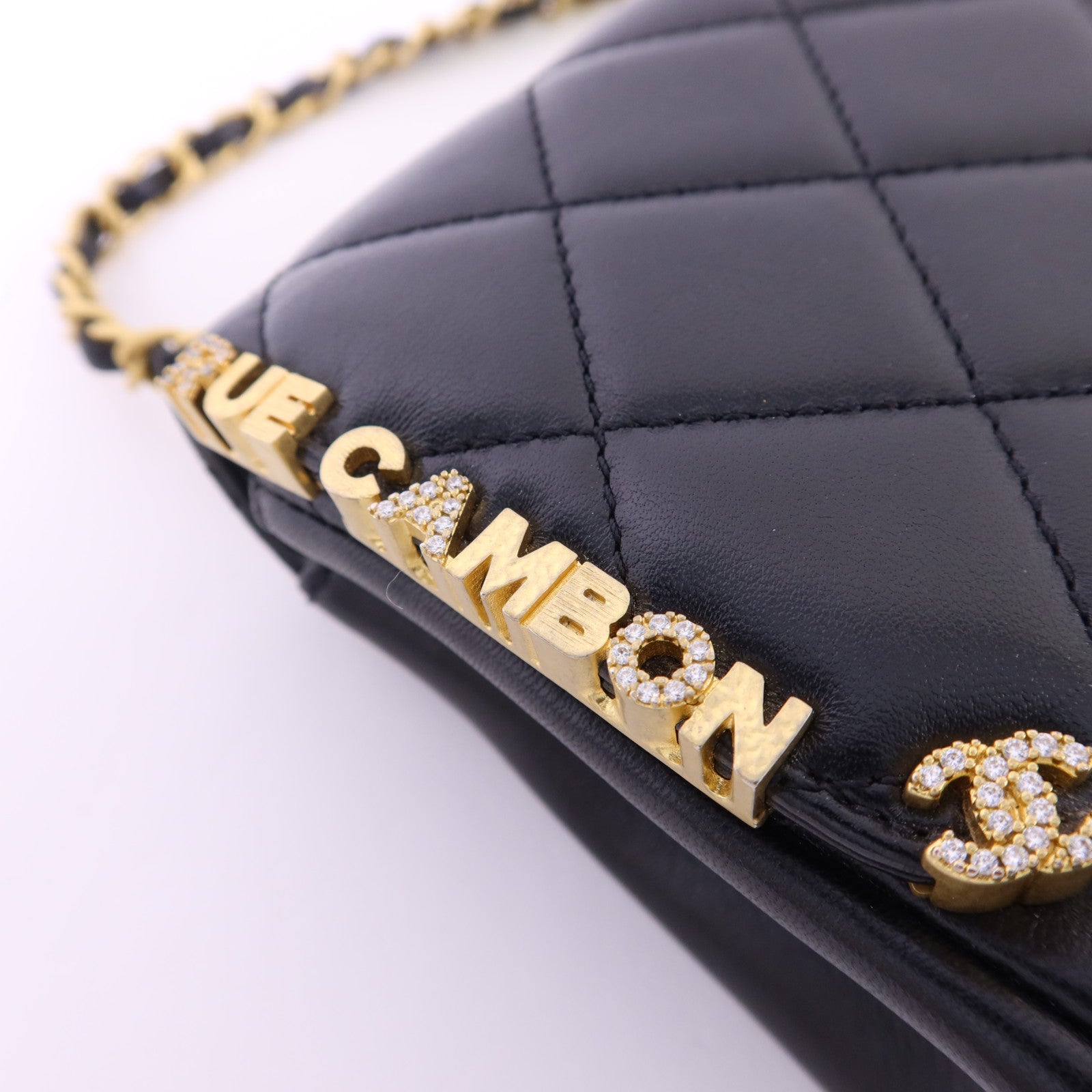 CHANEL 羊皮皮革Matelasse Mini Flap金扣鏈帶肩背袋