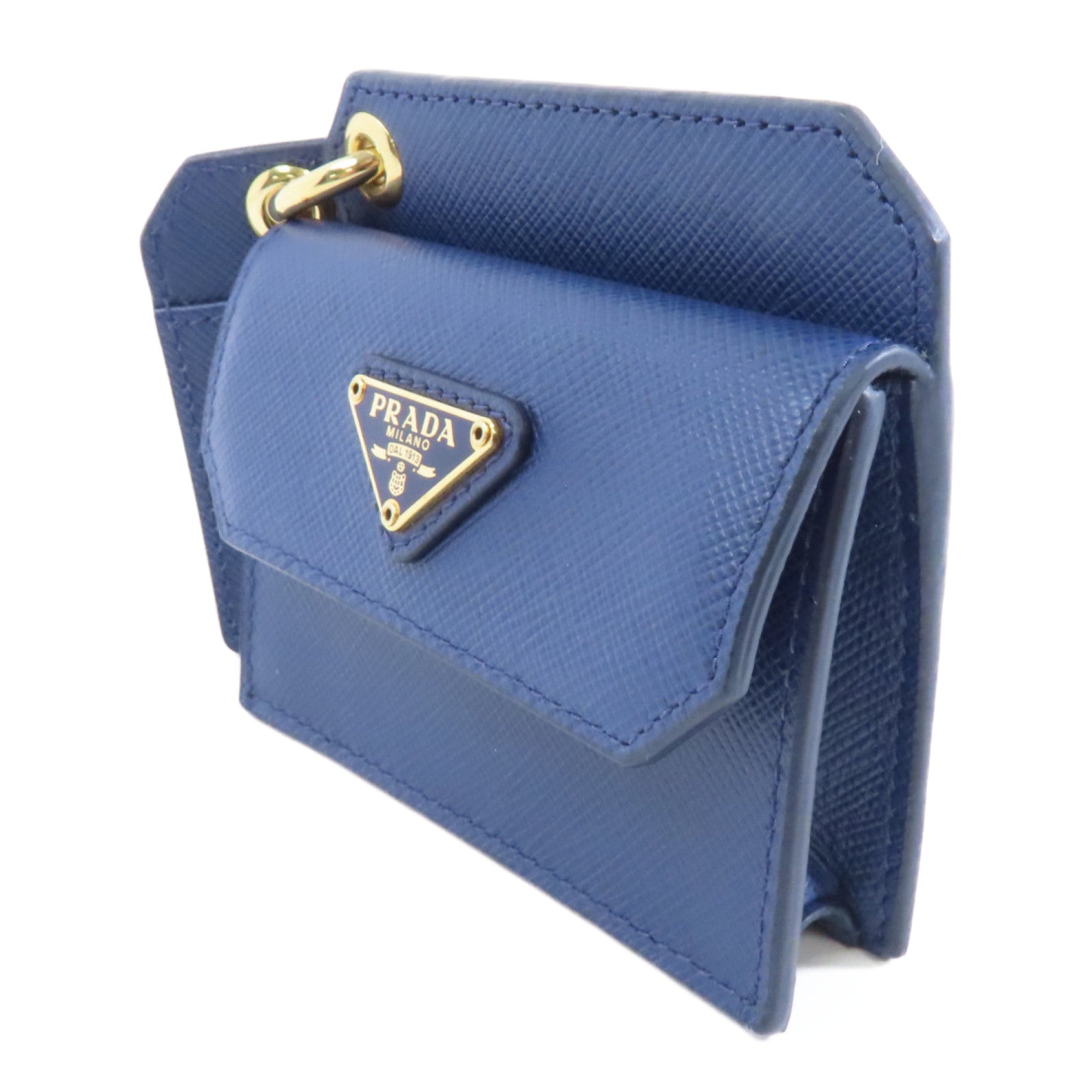 PRADA 【激減優惠】Saffiano皮革Card Case金扣卡片套藍色