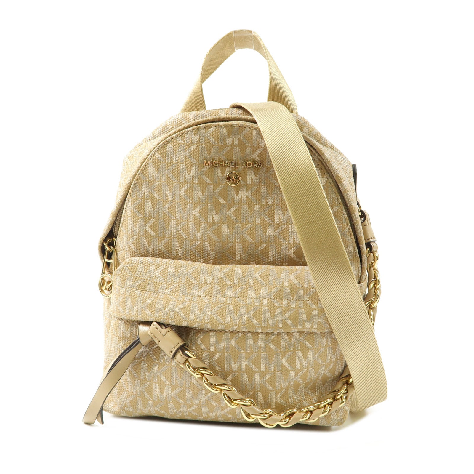 Michael Kors 塗層帆布Backpack金扣背包杏色/淺褐色