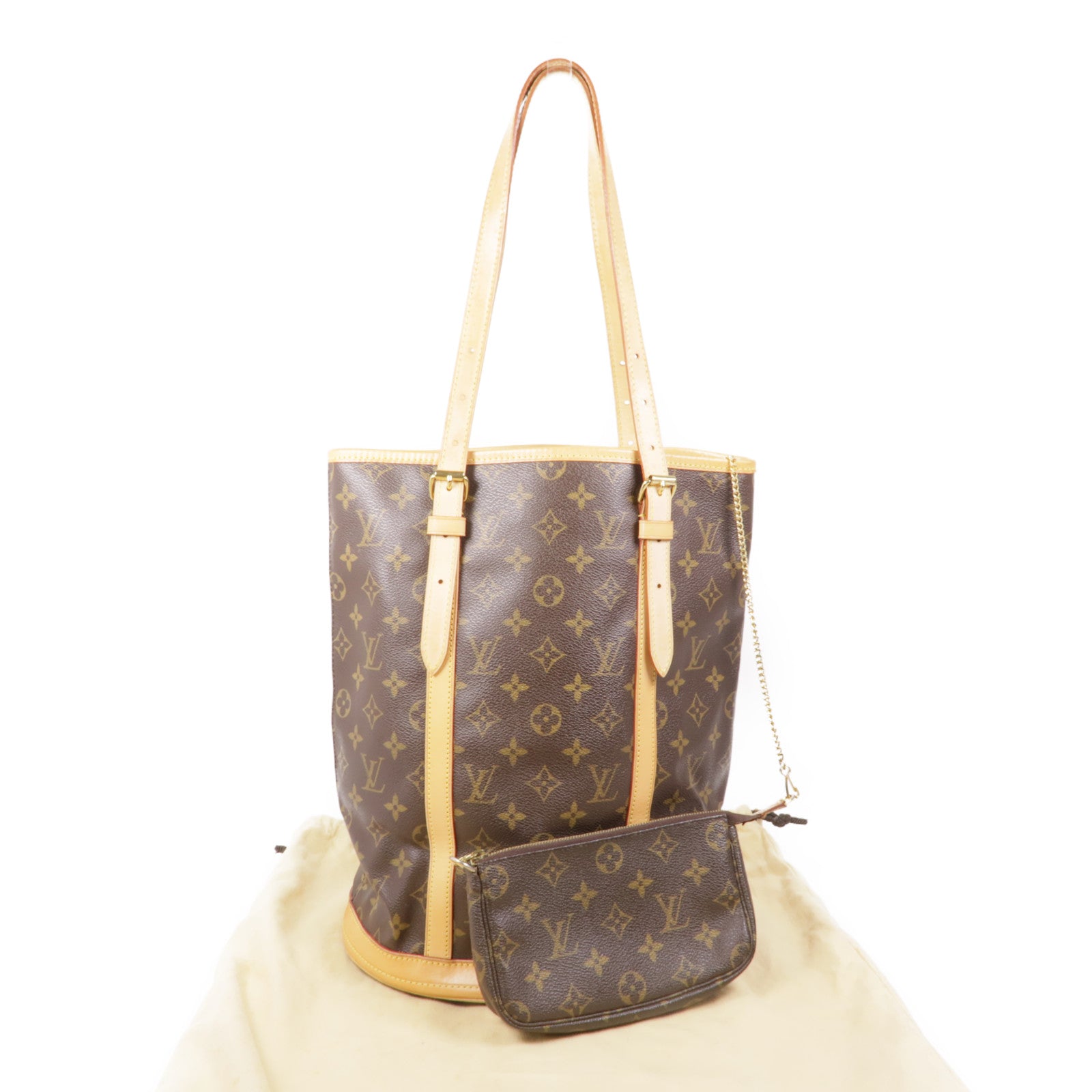 LOUIS VUITTON Monogram Bucket GM金扣手挽袋棕色