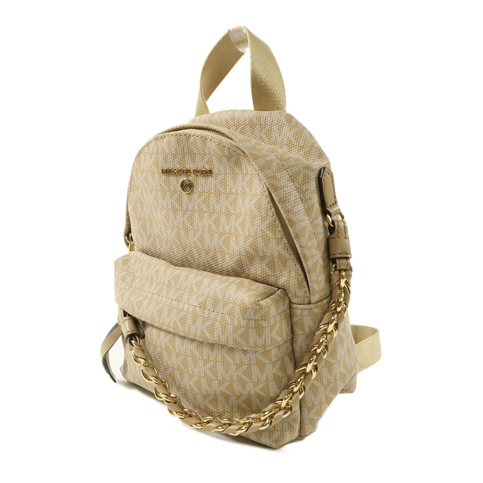 Michael Kors 塗層帆布Backpack金扣背包杏色/淺褐色