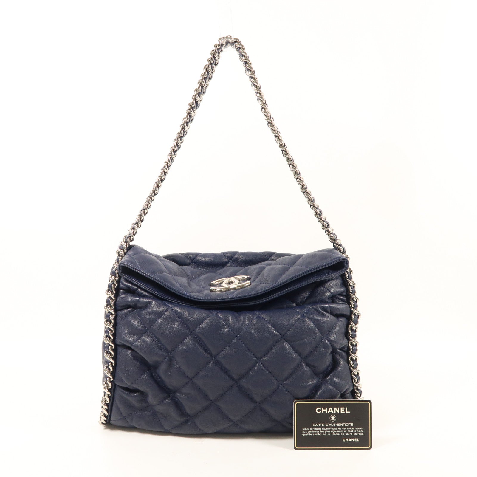 CHANEL 牛皮皮革Chain Shoulder銀扣鏈帶肩背袋